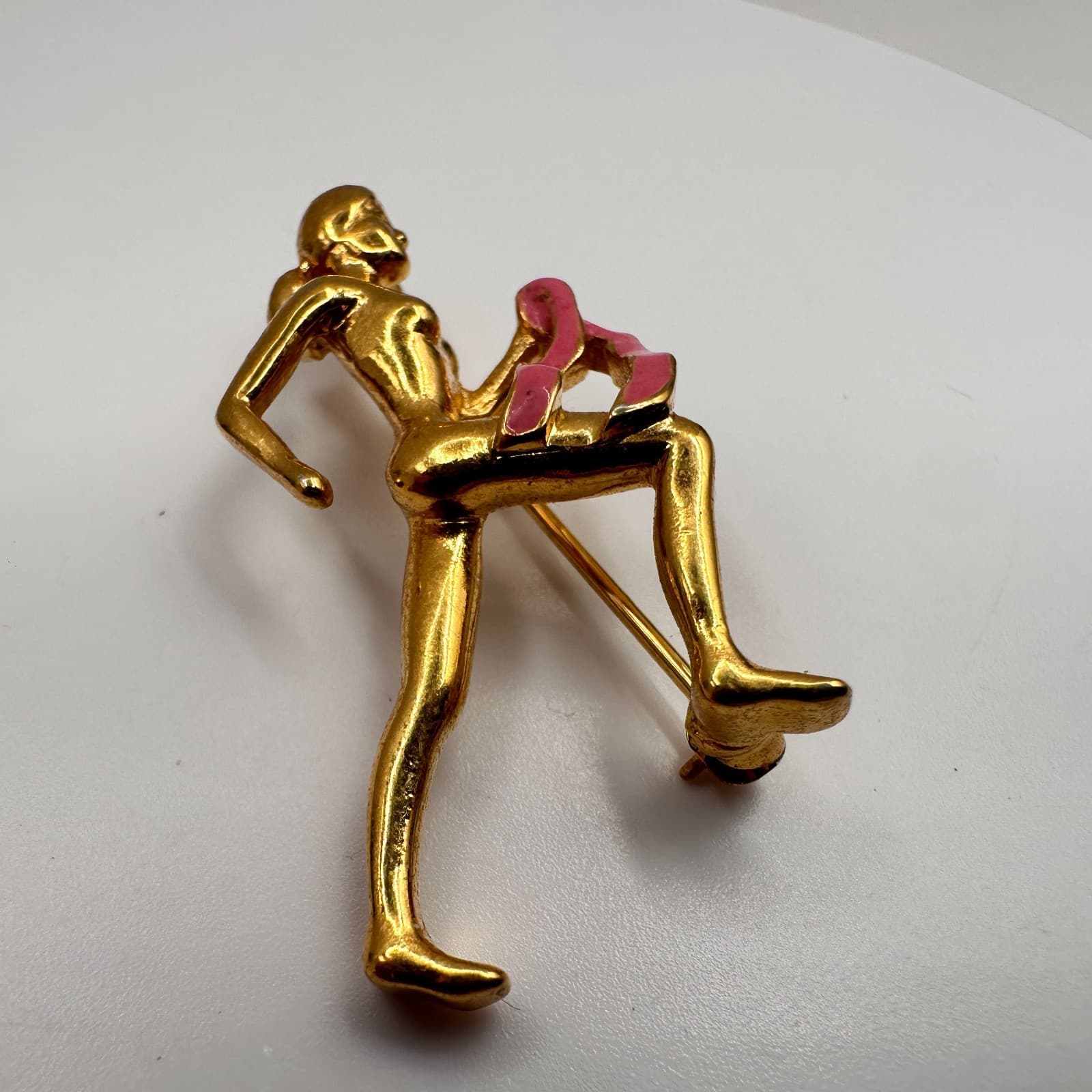 Vintage 90s Carolee Breast Cancer Awareness Pink Ribbon Runner Woman Brooch Pin - Thumbnail 4