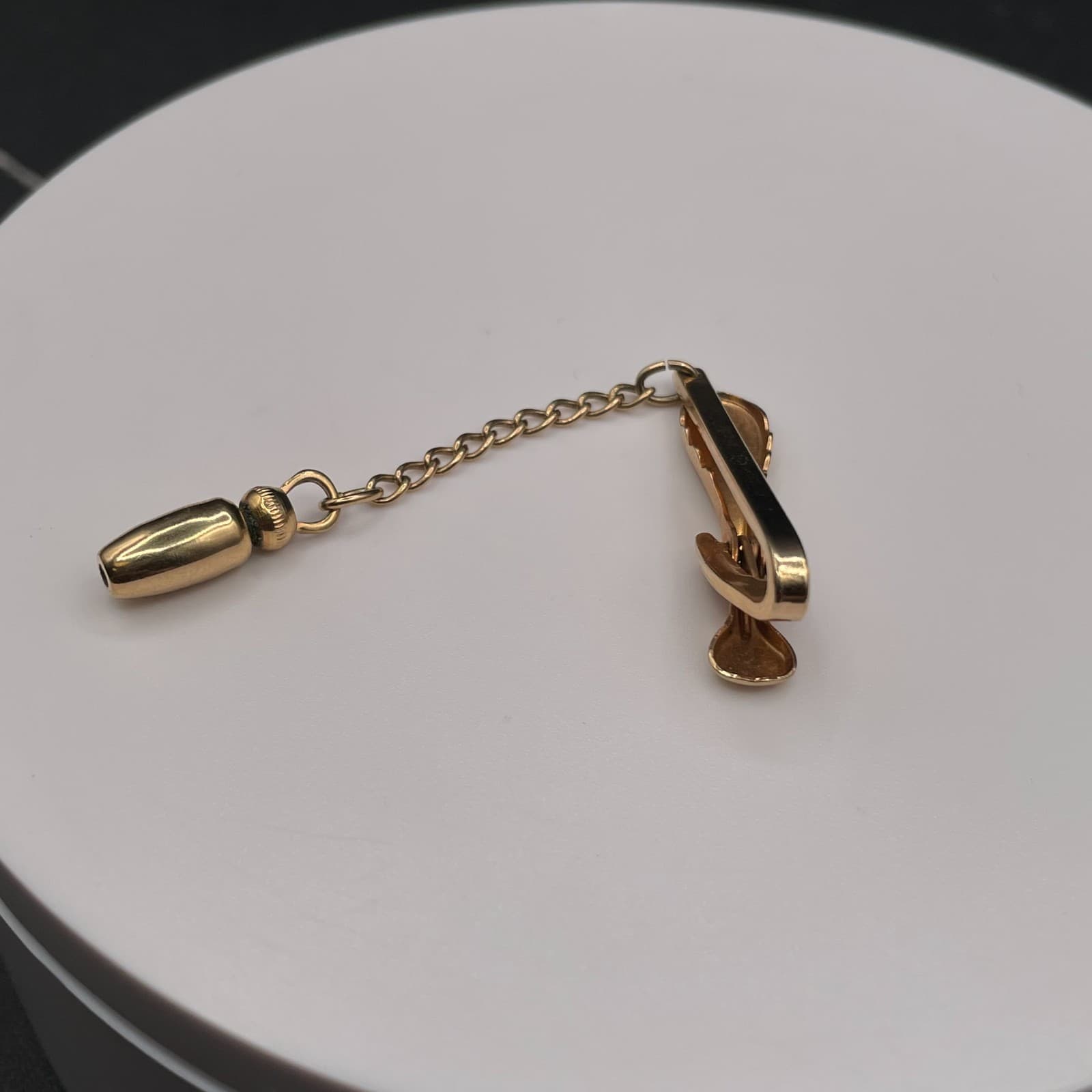 Vintage Tie Bar Chain Clip Bullet Tip Gold Tone Minimalist Classic Men's wear - Thumbnail 5
