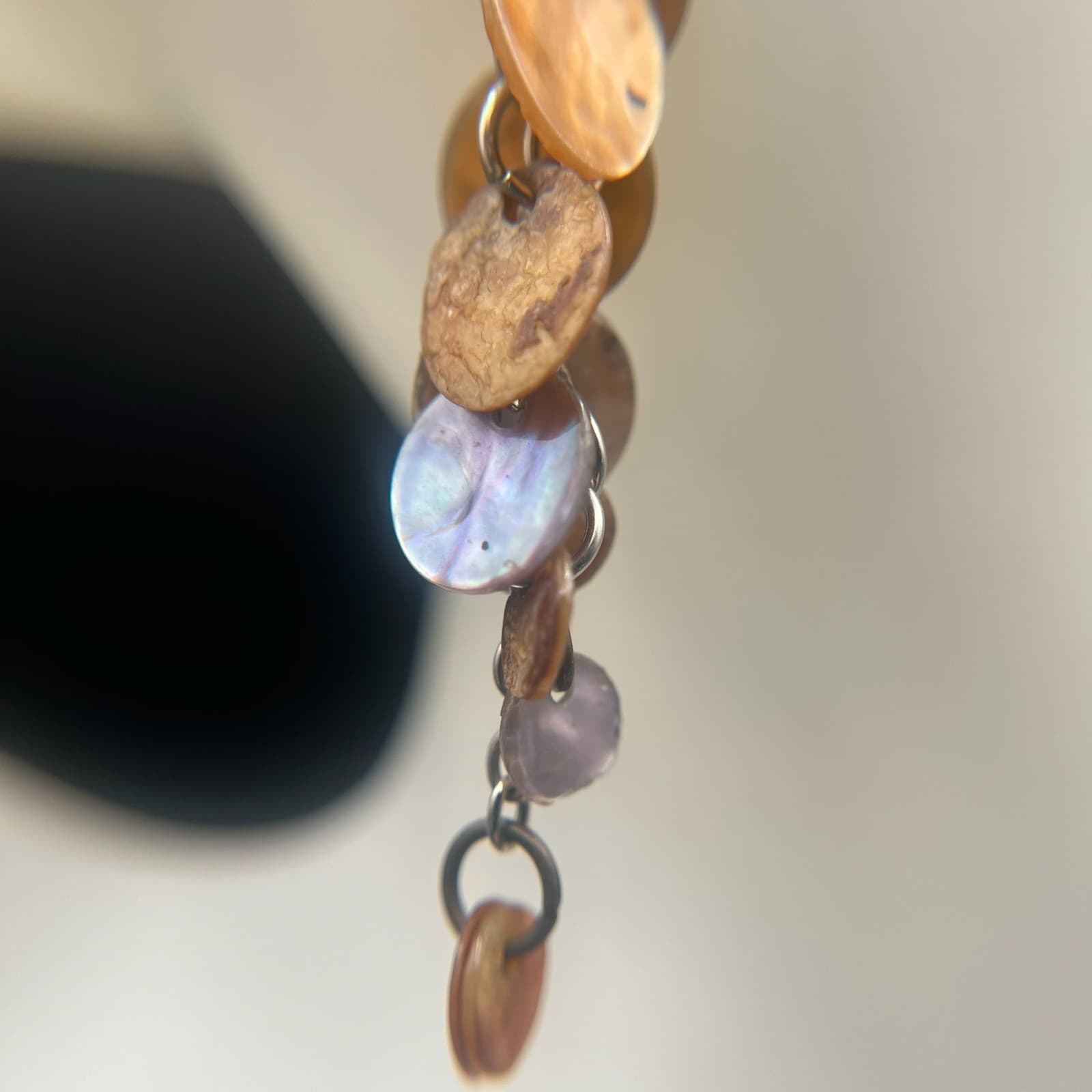 Vintage Shell Disc Dangle Earrings Brown Tan Boho Long Drop Natural Shells Style - Thumbnail 5