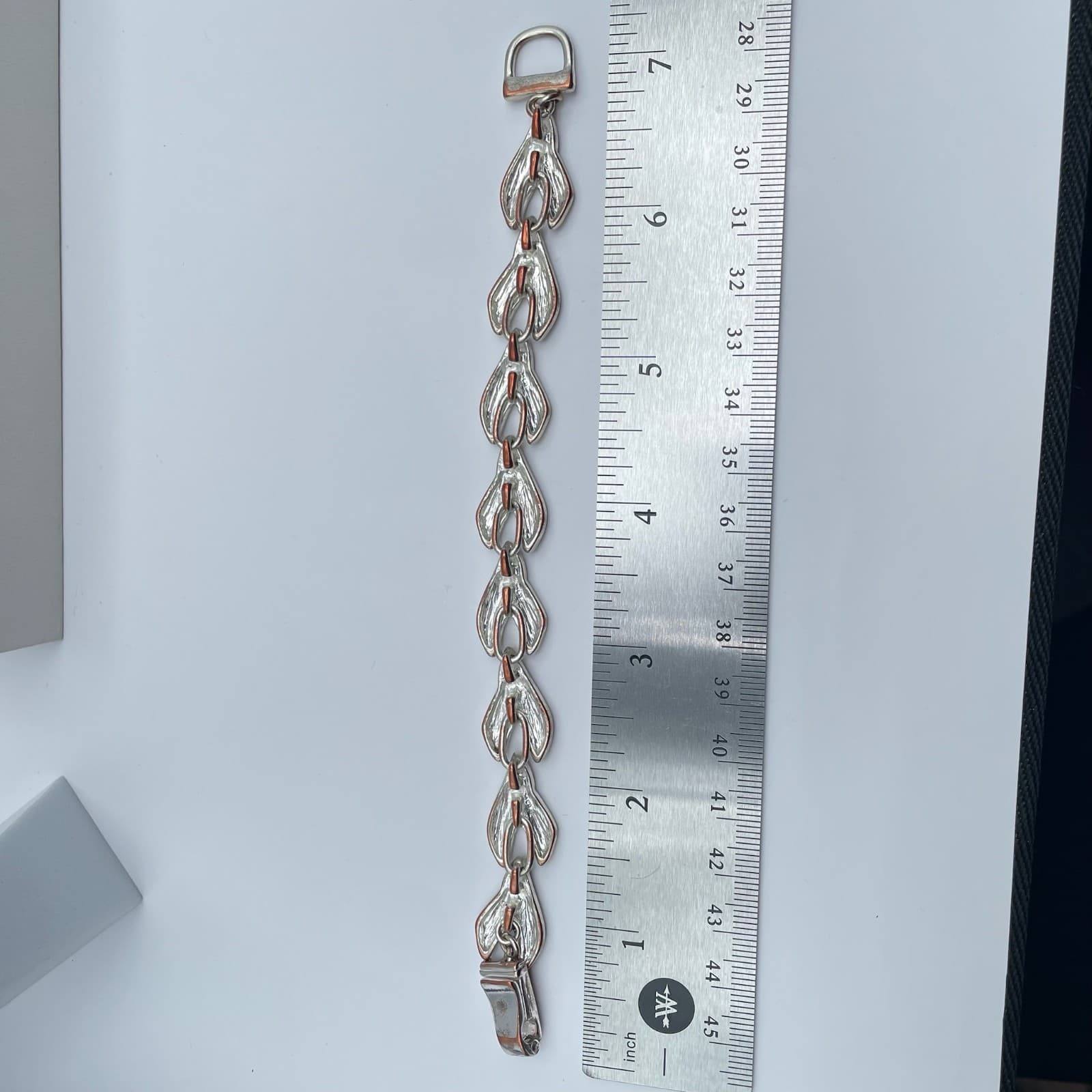 Vintage 80s Silver-Tone Hammered Enamel Abstract Link Statement Bracelet Jewelry - Thumbnail 11