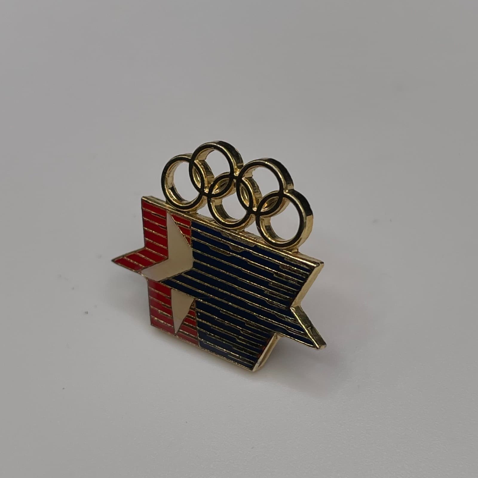 Vintage Gold Tone Los Angeles Olympics Stars Motion Lapel Pin Broch Ring Gold - Thumbnail 2