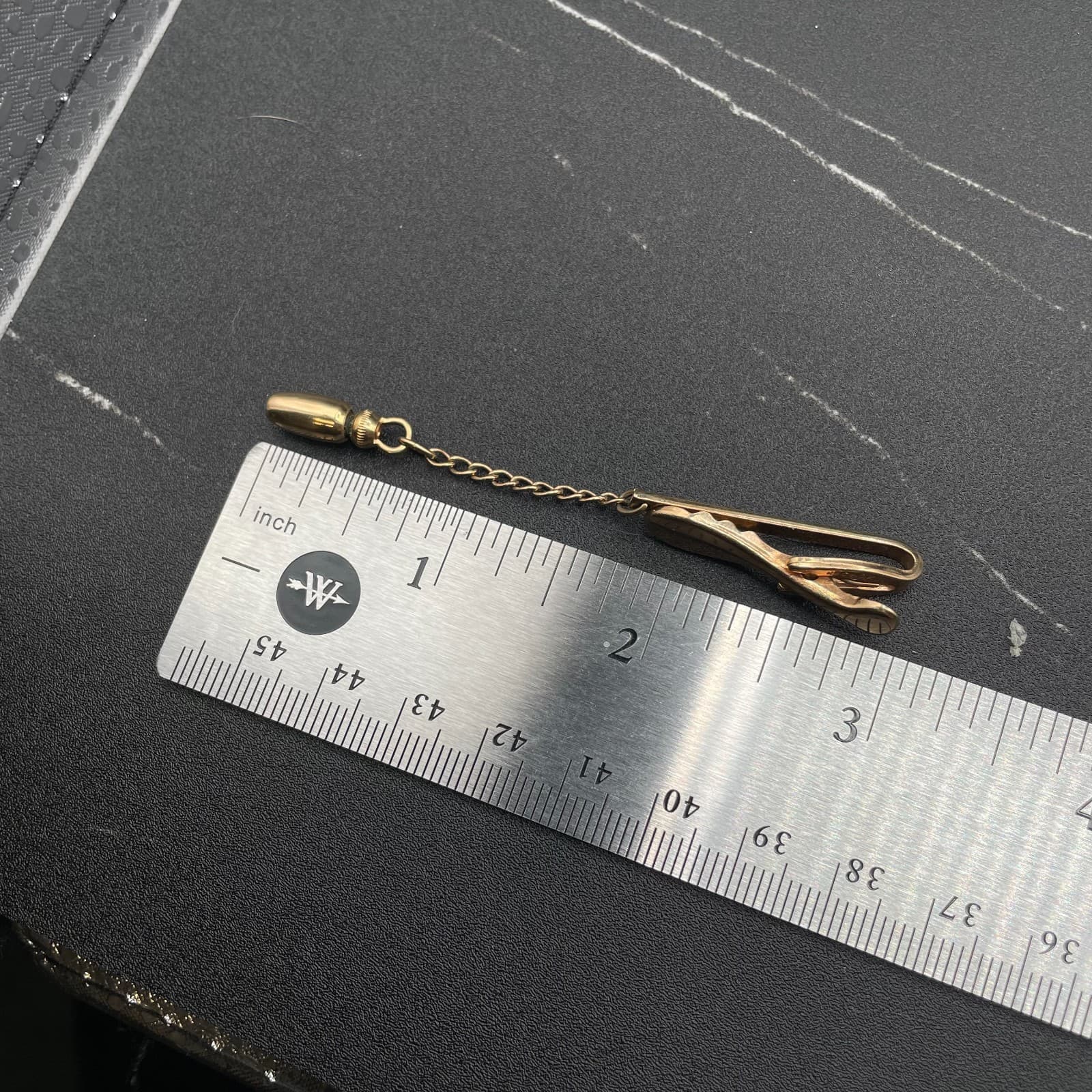 Vintage Tie Bar Chain Clip Bullet Tip Gold Tone Minimalist Classic Men's wear - Thumbnail 8