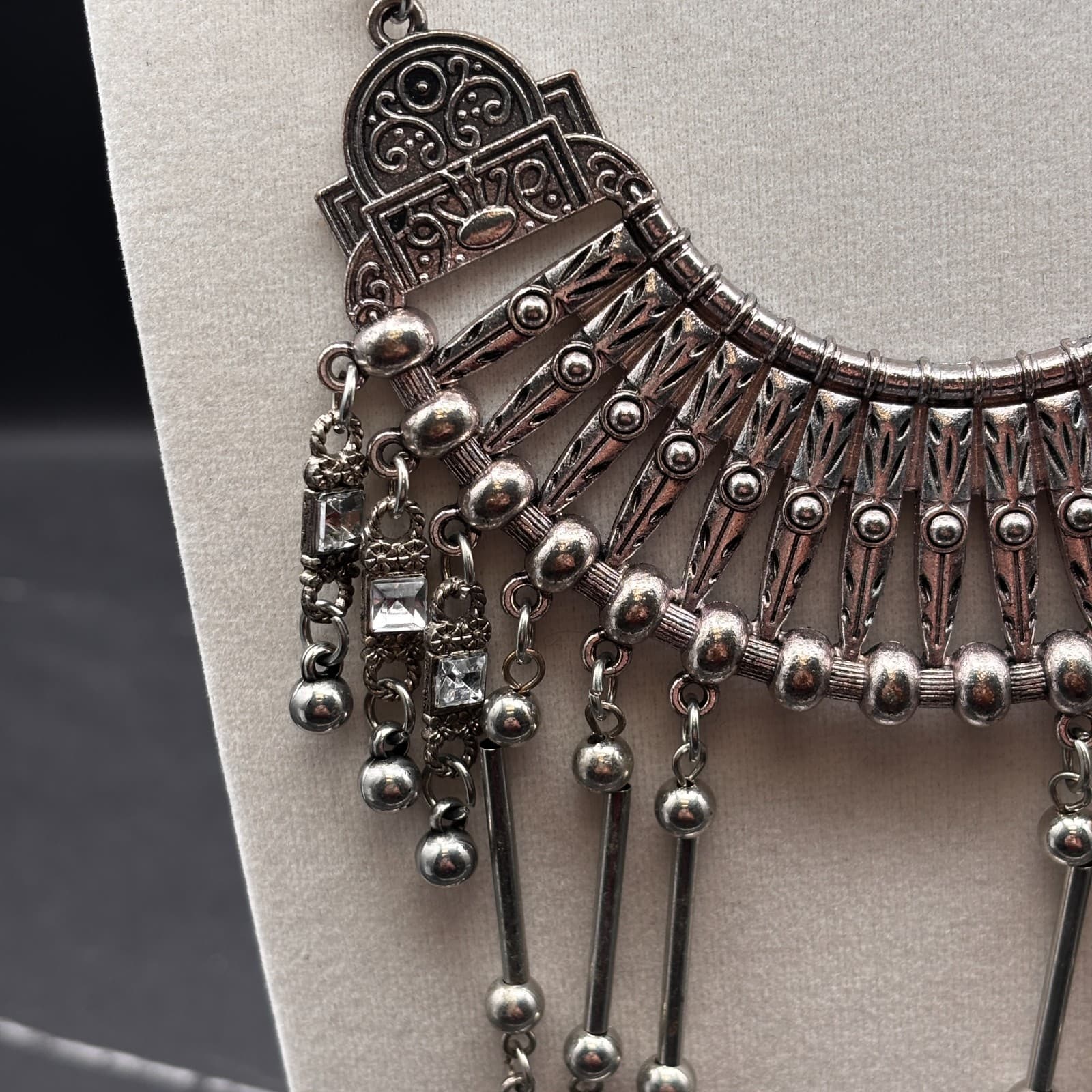 Boho Tribal Statement Necklace Silver Tone Gypsy Dangle Charms Ethnic Jewelry - Thumbnail 3