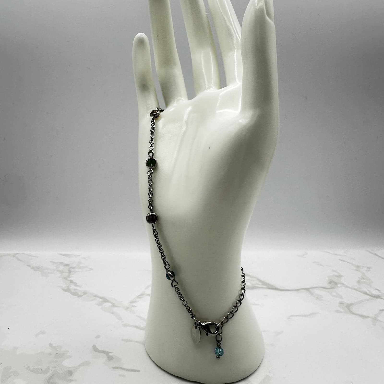 Bracelet Lia Sophia Silver Tone Multi Color Crystal Bezel Set Station Chain - Image 1