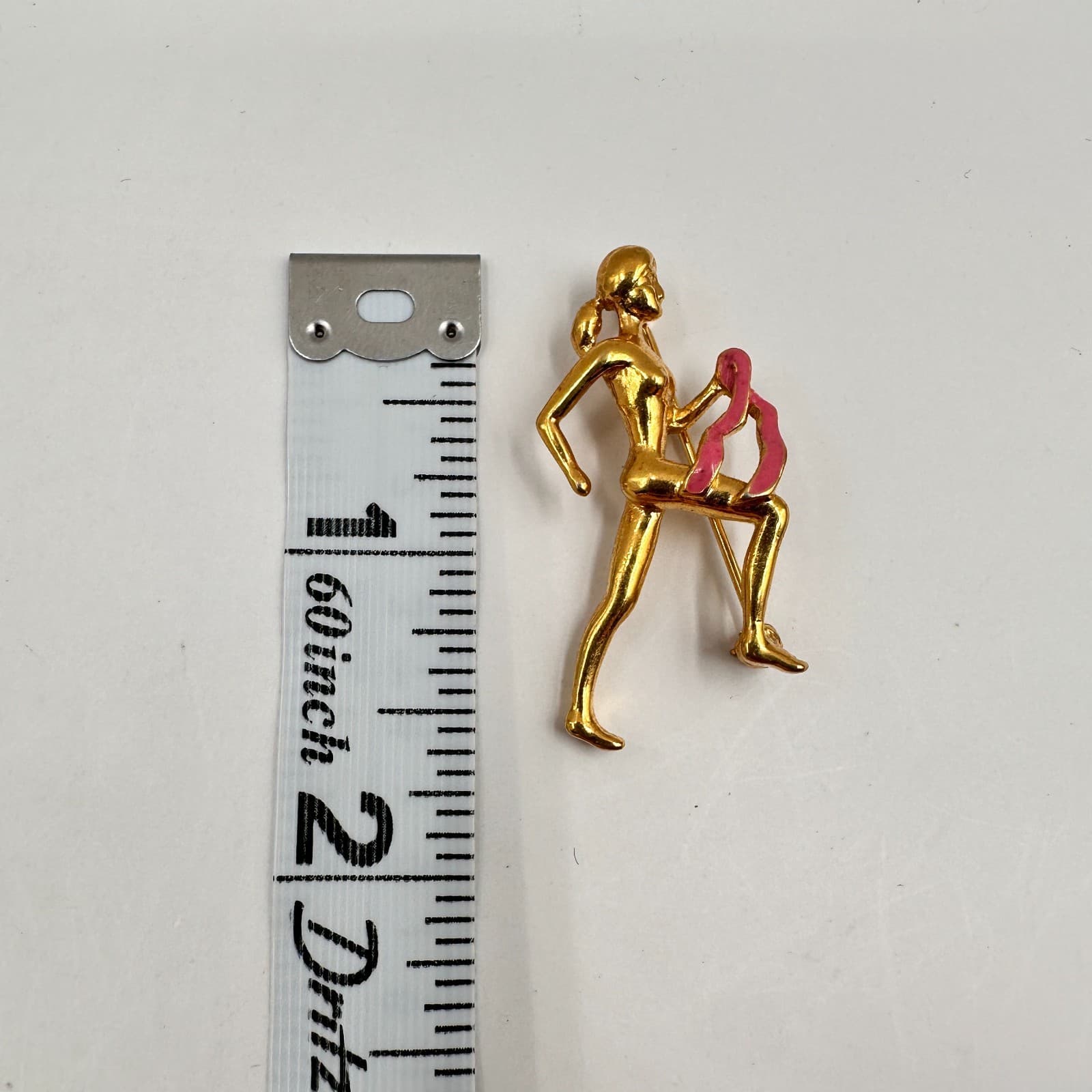 Vintage 90s Carolee Breast Cancer Awareness Pink Ribbon Runner Woman Brooch Pin - Thumbnail 7