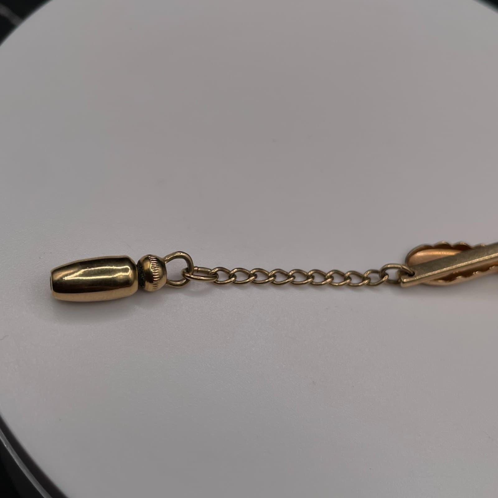 Vintage Tie Bar Chain Clip Bullet Tip Gold Tone Minimalist Classic Men's wear - Thumbnail 3