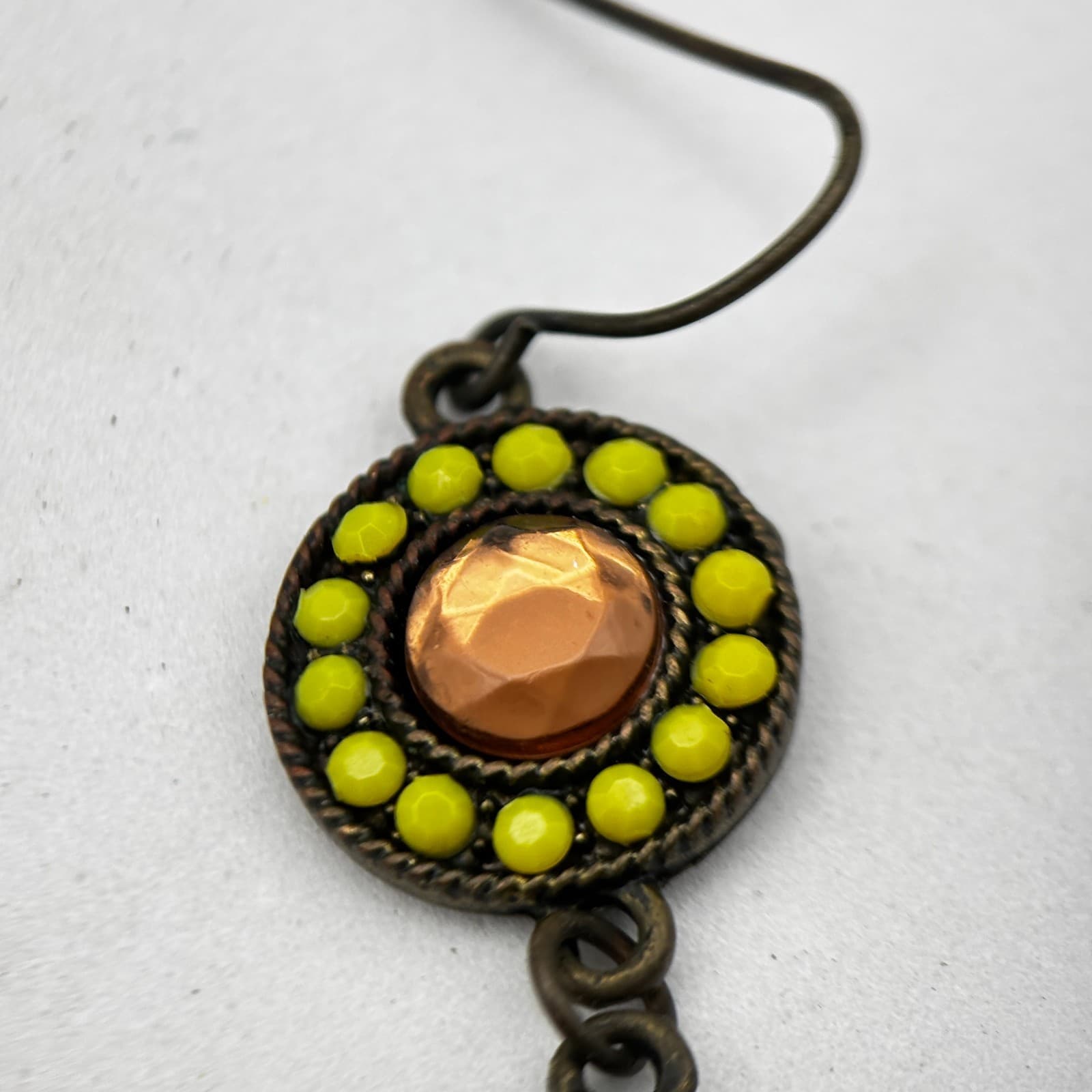 Vintage 90s Gold Tone Round Tiger Eye Stone Dangle Earrings Boho Women's Jewelry - Thumbnail 4