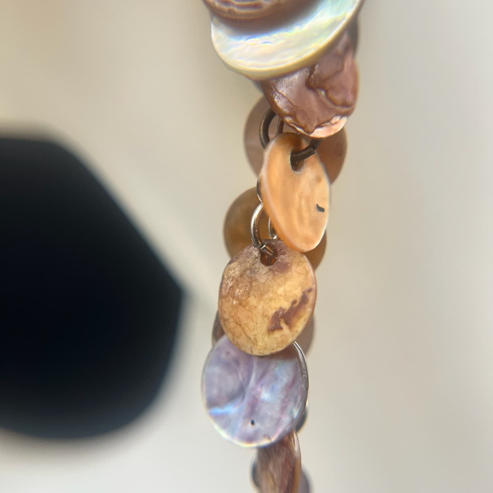 Vintage Shell Disc Dangle Earrings Brown Tan Boho Long Drop Natural Shells Style - Thumbnail 4