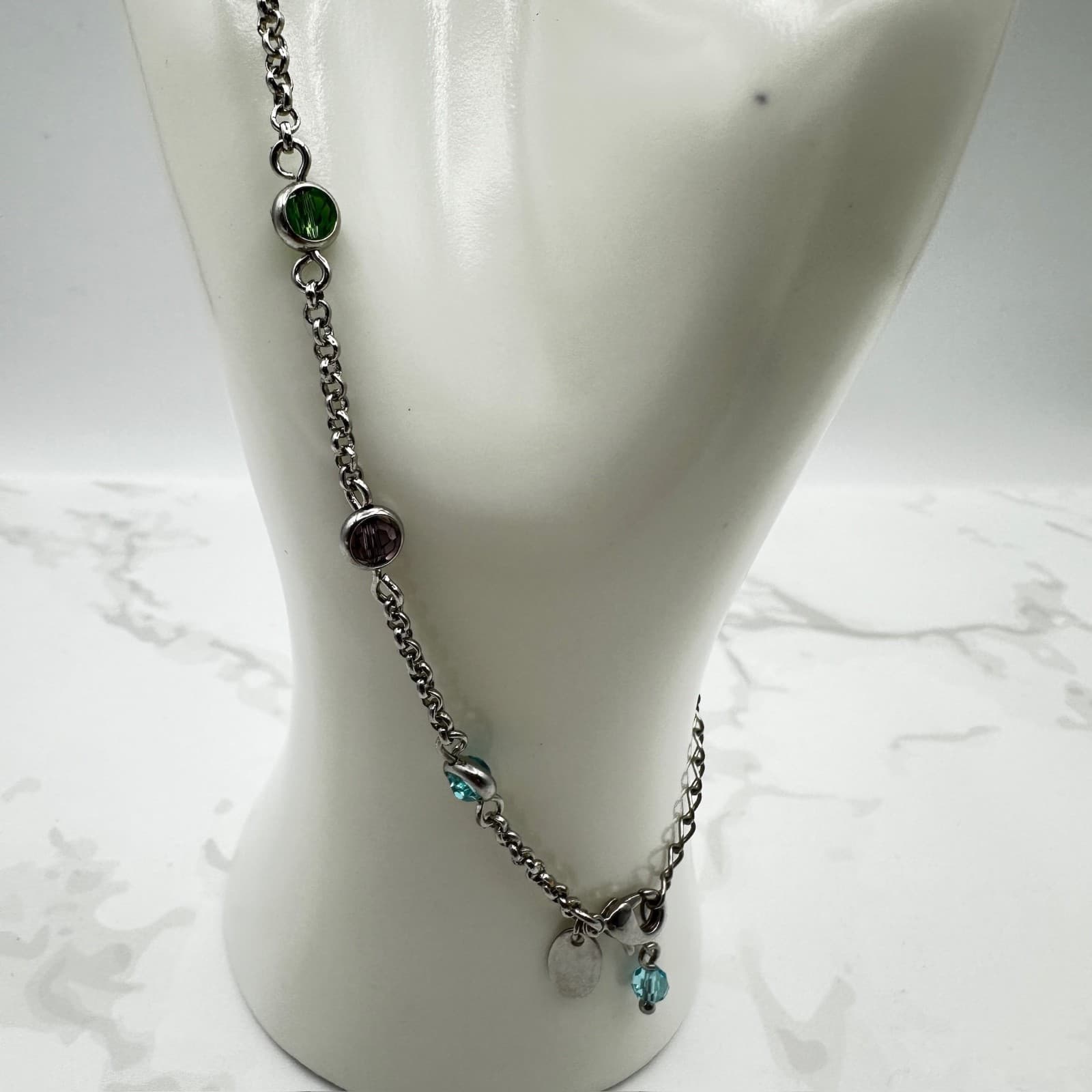 Bracelet Lia Sophia Silver Tone Multi Color Crystal Bezel Set Station Chain - Thumbnail 3