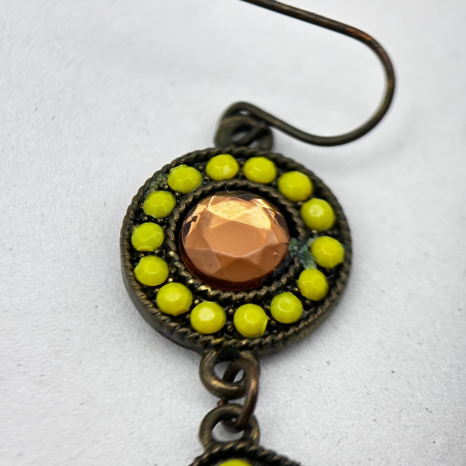 Vintage 90s Gold Tone Round Tiger Eye Stone Dangle Earrings Boho Women's Jewelry - Thumbnail 7