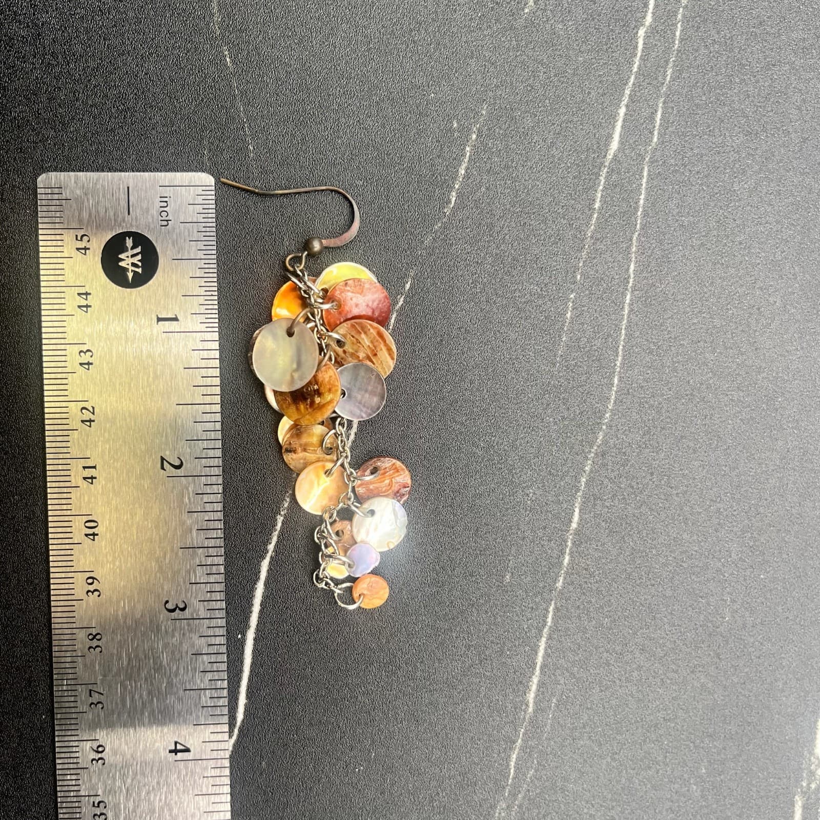 Vintage Shell Disc Dangle Earrings Brown Tan Boho Long Drop Natural Shells Style - Thumbnail 11