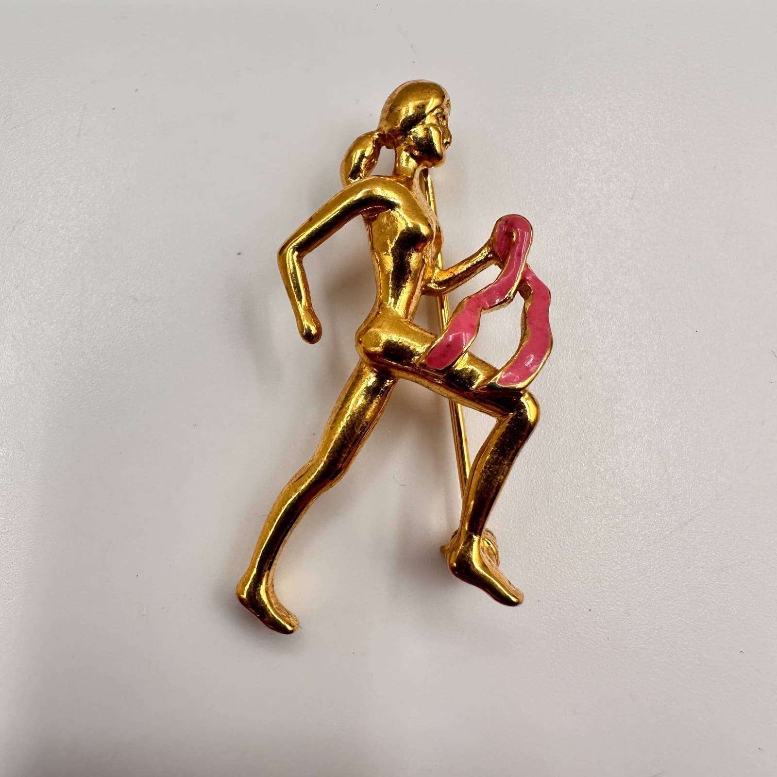 Vintage 90s Carolee Breast Cancer Awareness Pink Ribbon Runner Woman Brooch Pin - Thumbnail 2
