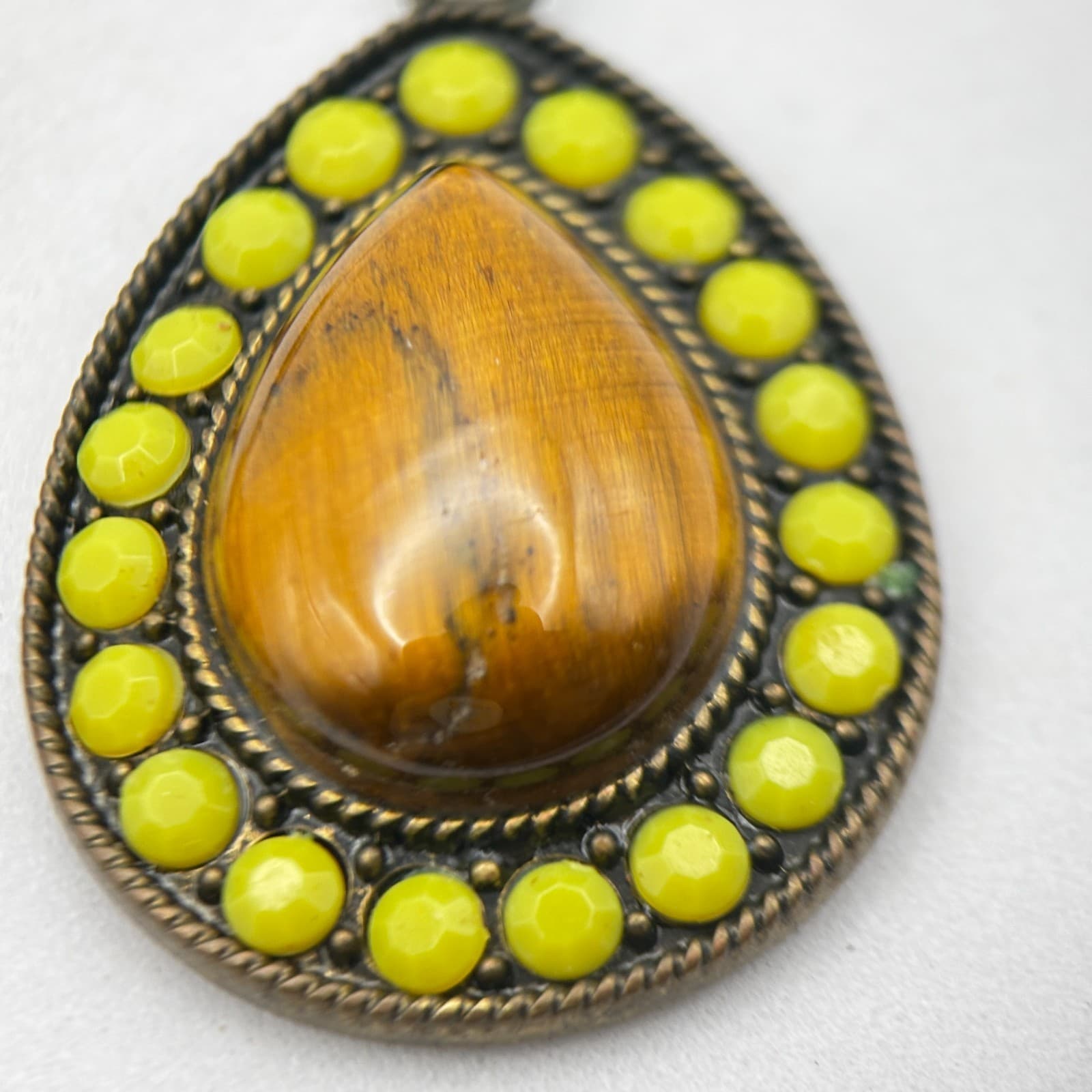 Vintage 90s Gold Tone Round Tiger Eye Stone Dangle Earrings Boho Women's Jewelry - Thumbnail 5