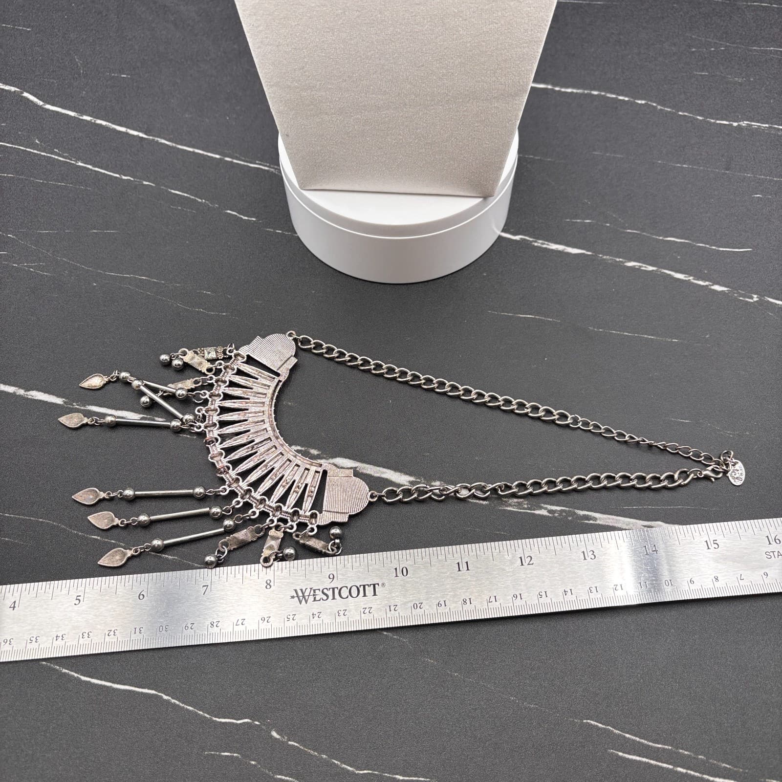 Boho Tribal Statement Necklace Silver Tone Gypsy Dangle Charms Ethnic Jewelry - Thumbnail 13