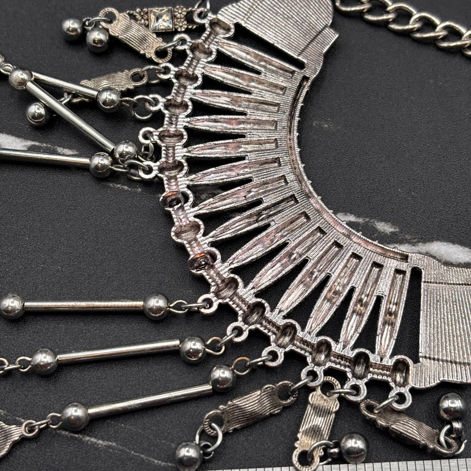 Boho Tribal Statement Necklace Silver Tone Gypsy Dangle Charms Ethnic Jewelry - Thumbnail 11