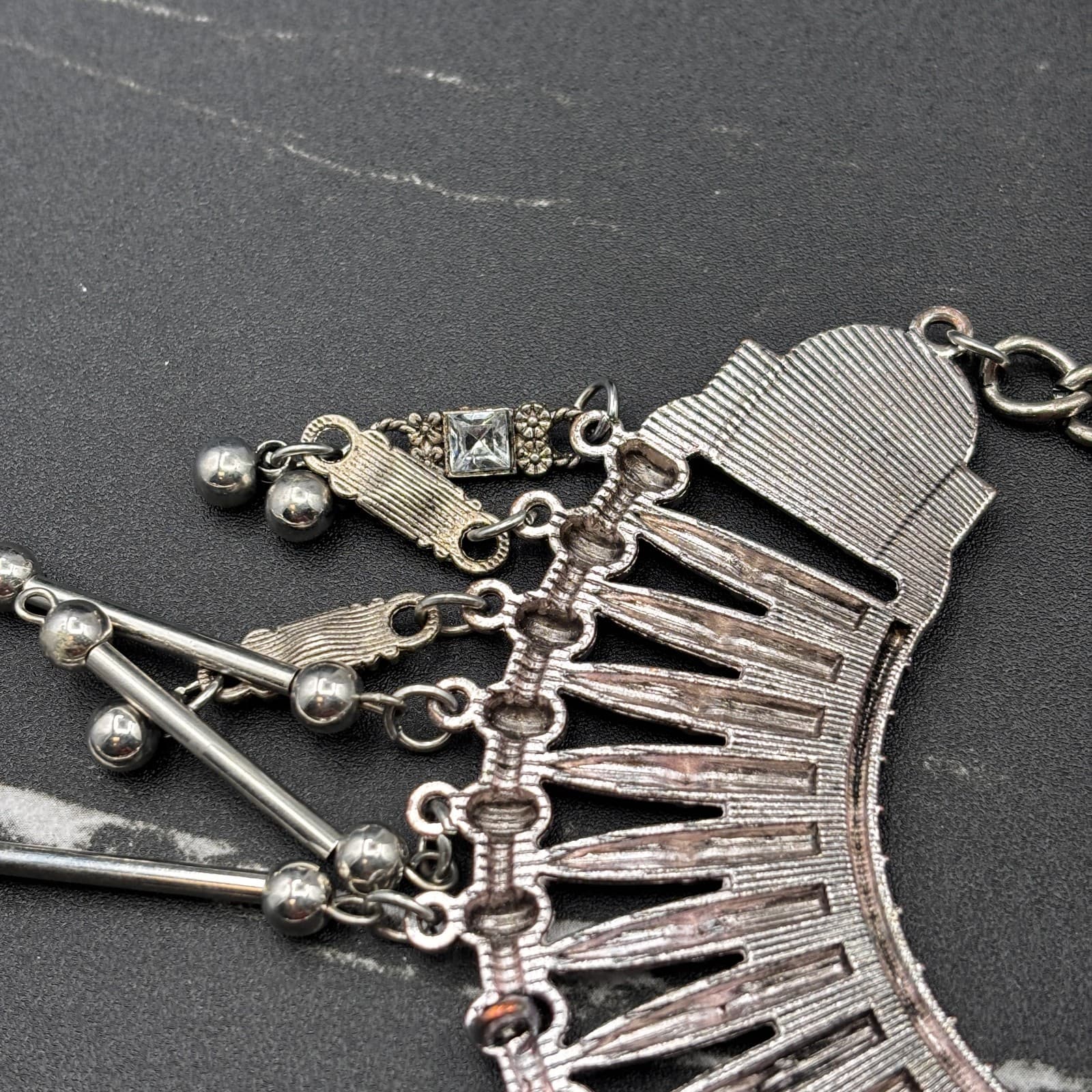 Boho Tribal Statement Necklace Silver Tone Gypsy Dangle Charms Ethnic Jewelry - Thumbnail 12