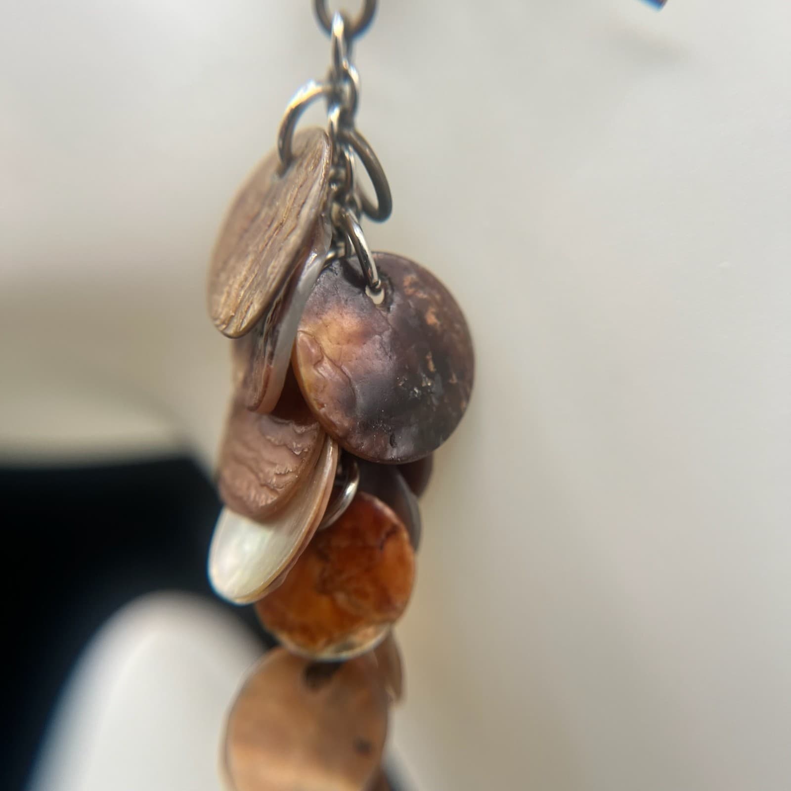 Vintage Shell Disc Dangle Earrings Brown Tan Boho Long Drop Natural Shells Style - Thumbnail 7