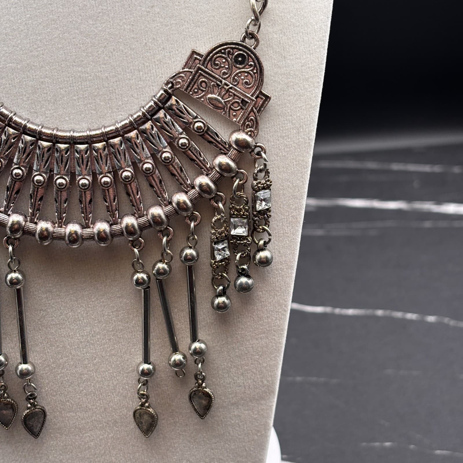 Boho Tribal Statement Necklace Silver Tone Gypsy Dangle Charms Ethnic Jewelry - Thumbnail 2