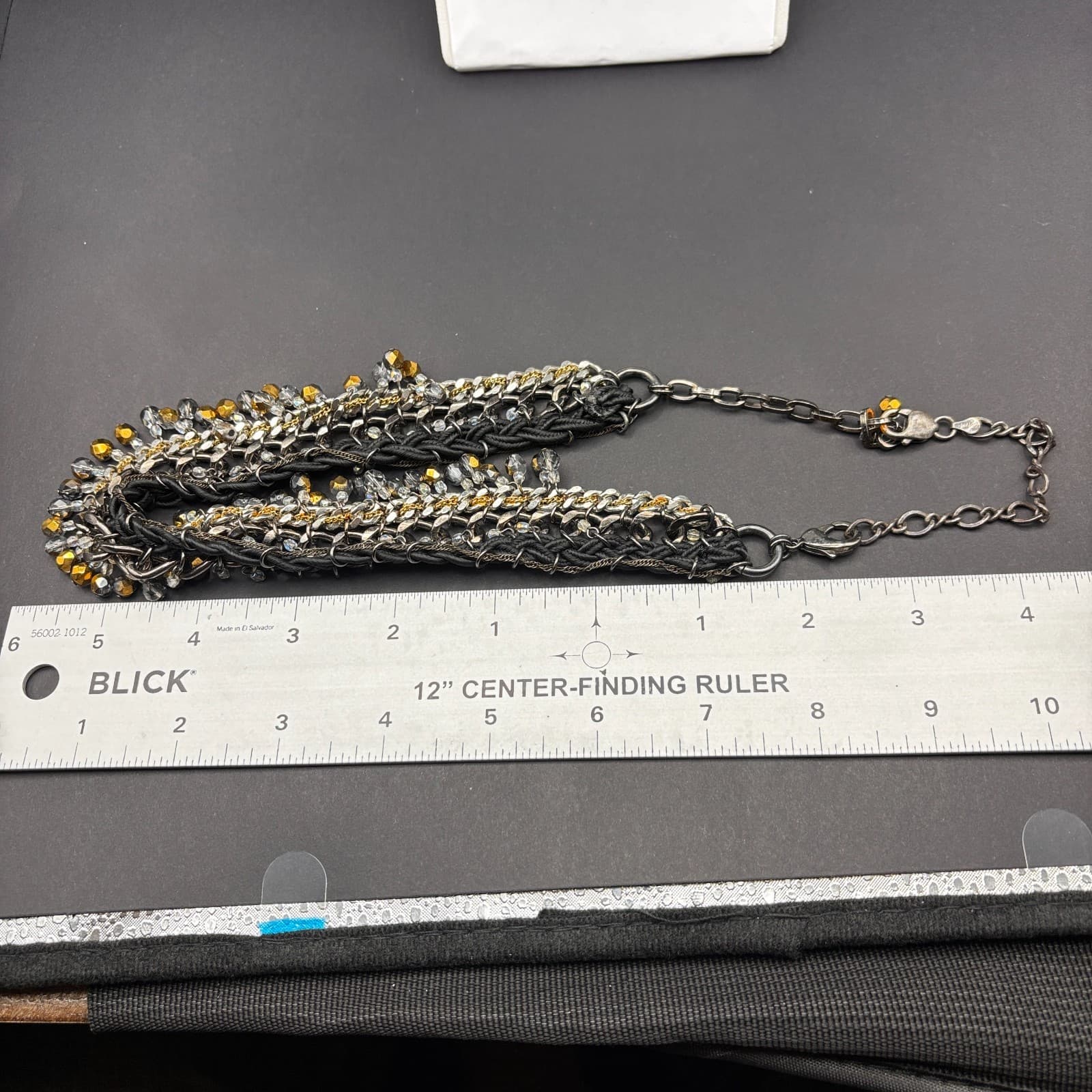 Vintage Y2K Black Cord Chain Dangle Beaded Statement Necklace Mixed Metal Boho - Thumbnail 11