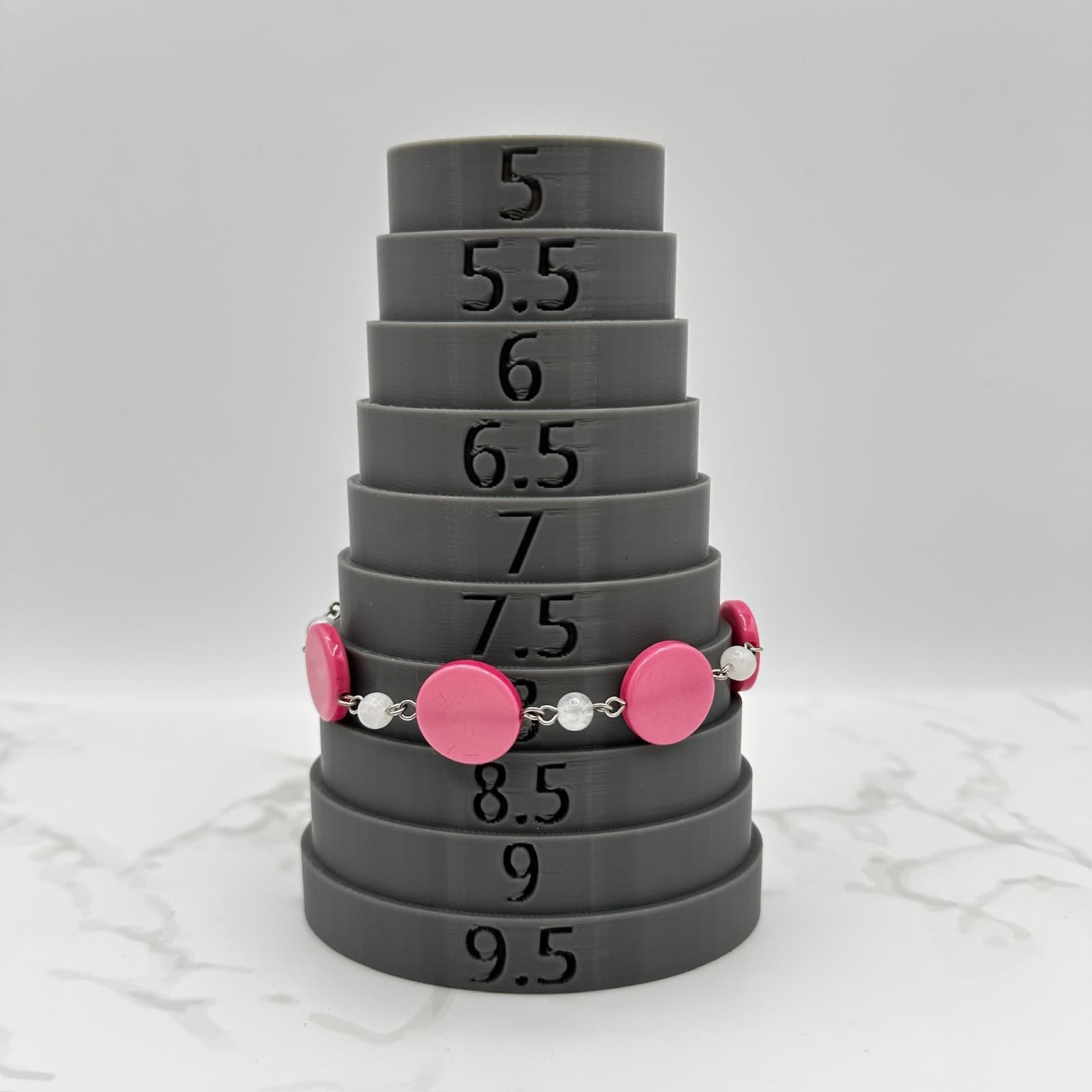 Vintage Pebbles Inc Red Pink White Beaded Charm Bracelet Letter P Silver Tone - Thumbnail 6