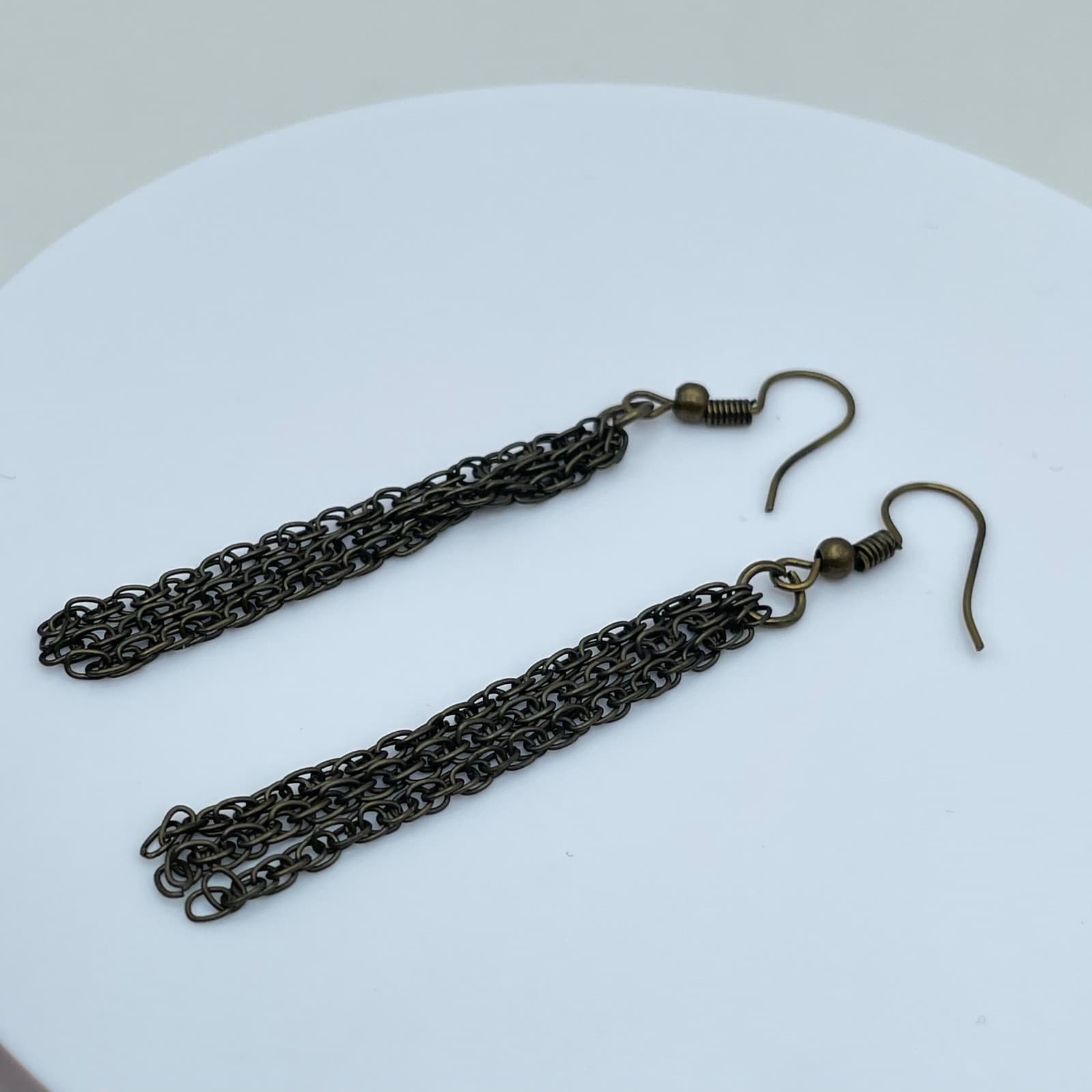 Vintage 90s Bronze Tone Multi Strand Chain Dangle Earrings Boho Women's Jewelry - Thumbnail 4