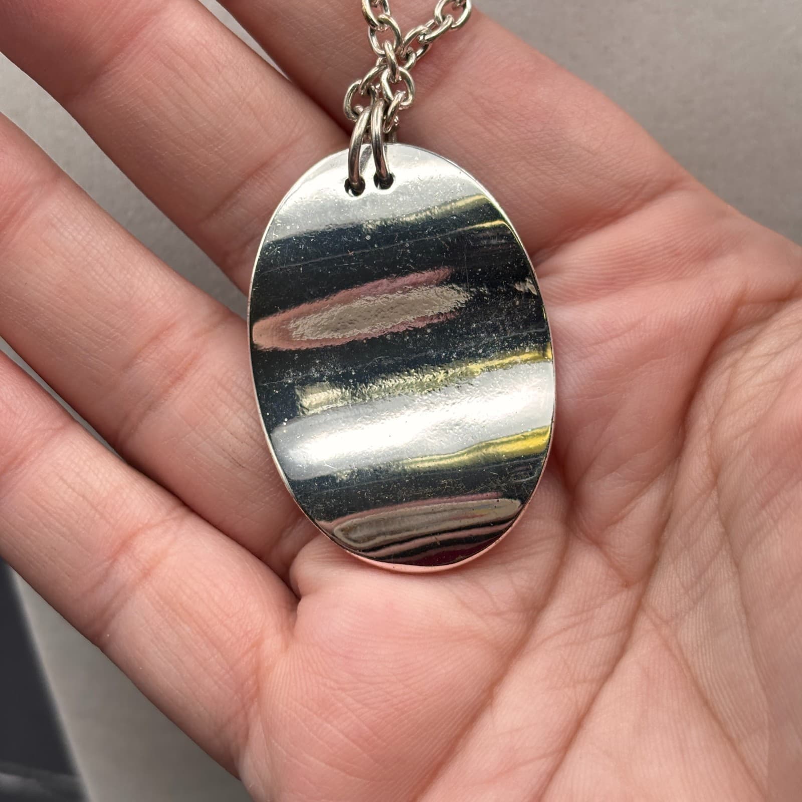 Silver Tone Oval Layered Pendant Necklace Women Black Modern Minimalist Chain - Thumbnail 7