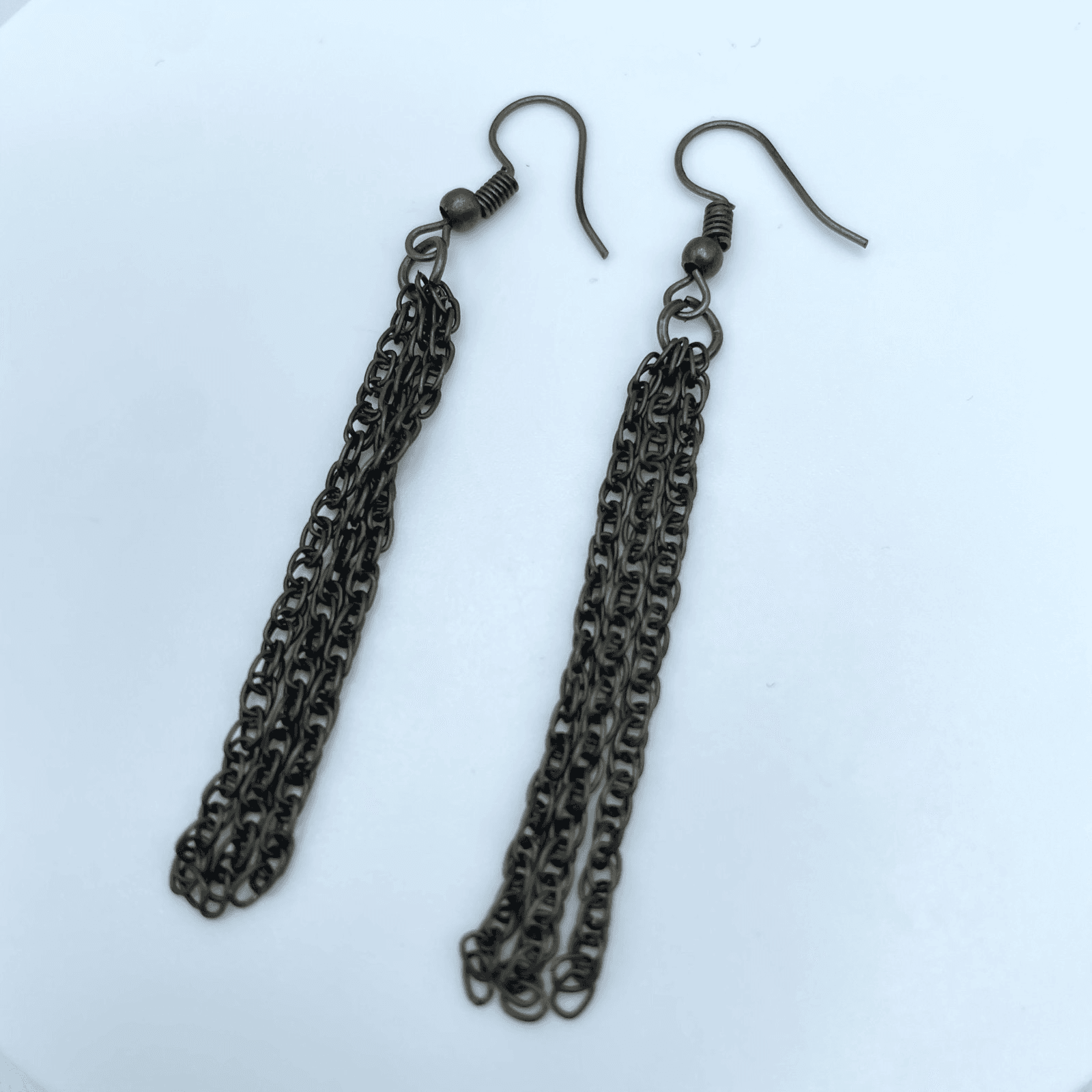 Vintage 90s Bronze Tone Multi Strand Chain Dangle Earrings Boho Women's Jewelry - Image 1