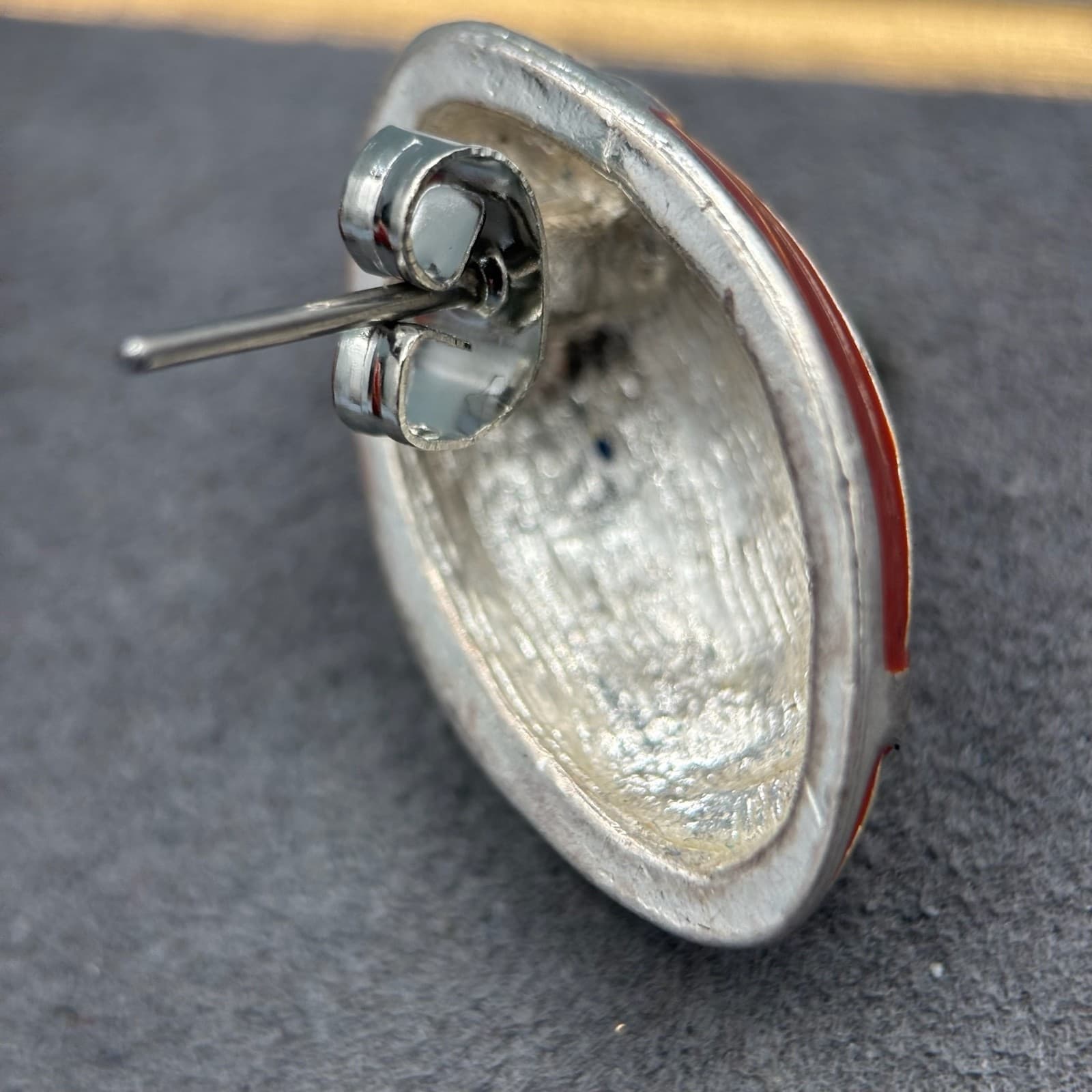 Vintage Football Earrings Red Enamel Silver Tone Pierced Stud Sports Fan Y2K - Thumbnail 4