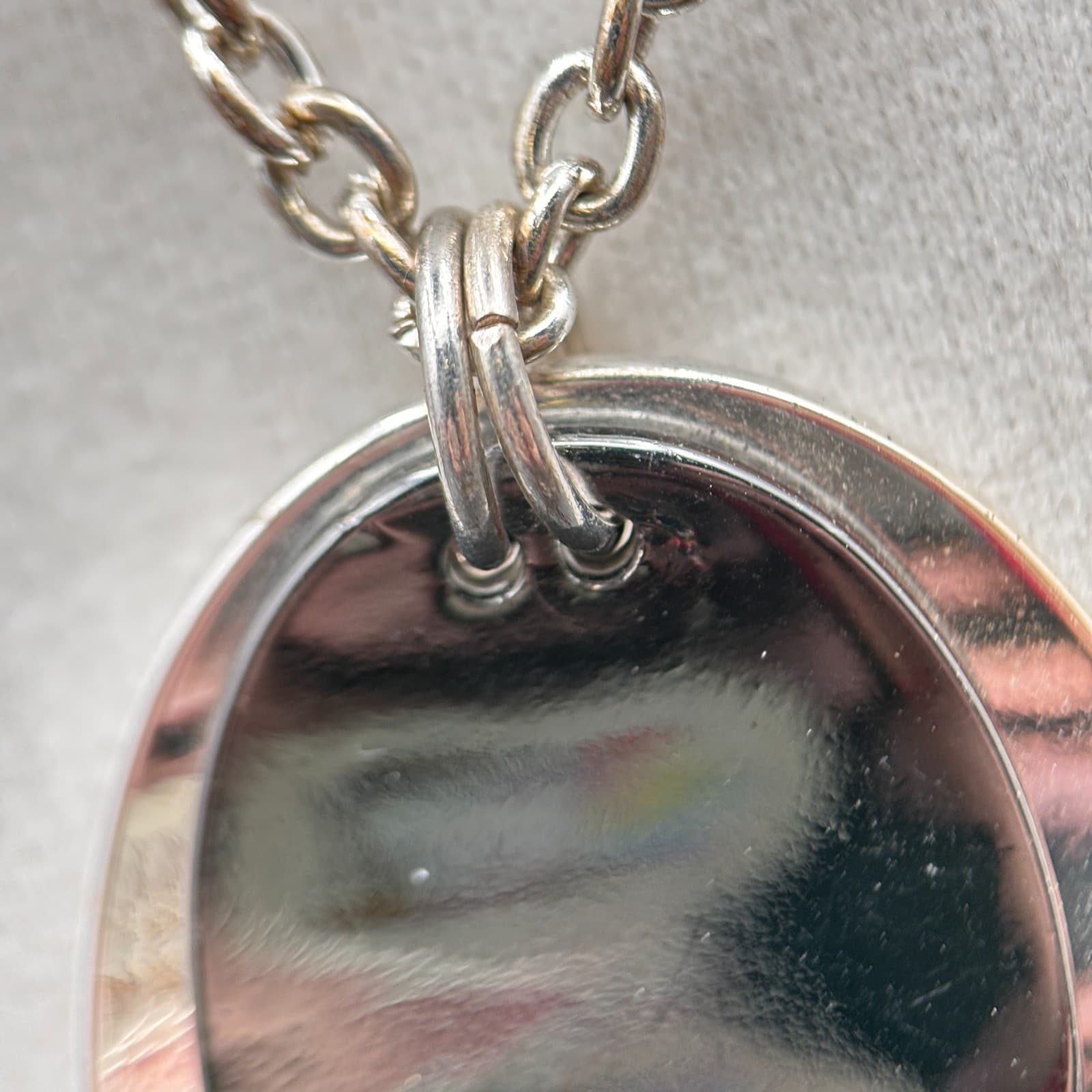 Silver Tone Oval Layered Pendant Necklace Women Black Modern Minimalist Chain - Thumbnail 6