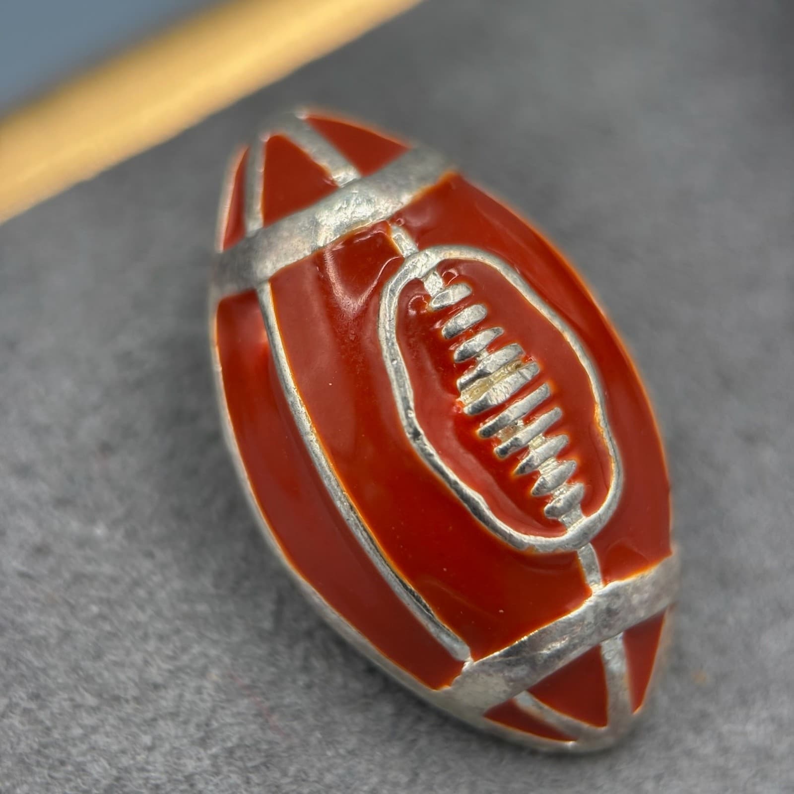 Vintage Football Earrings Red Enamel Silver Tone Pierced Stud Sports Fan Y2K - Thumbnail 3