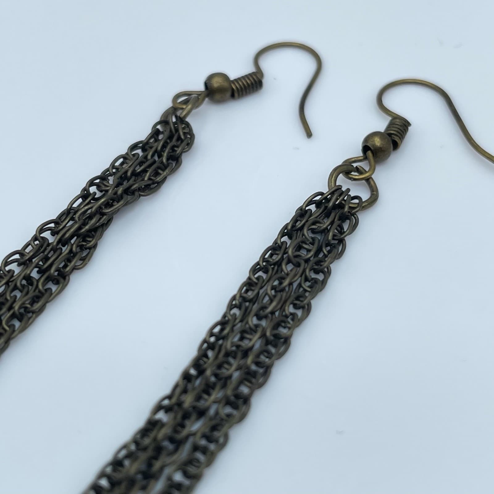 Vintage 90s Bronze Tone Multi Strand Chain Dangle Earrings Boho Women's Jewelry - Thumbnail 3