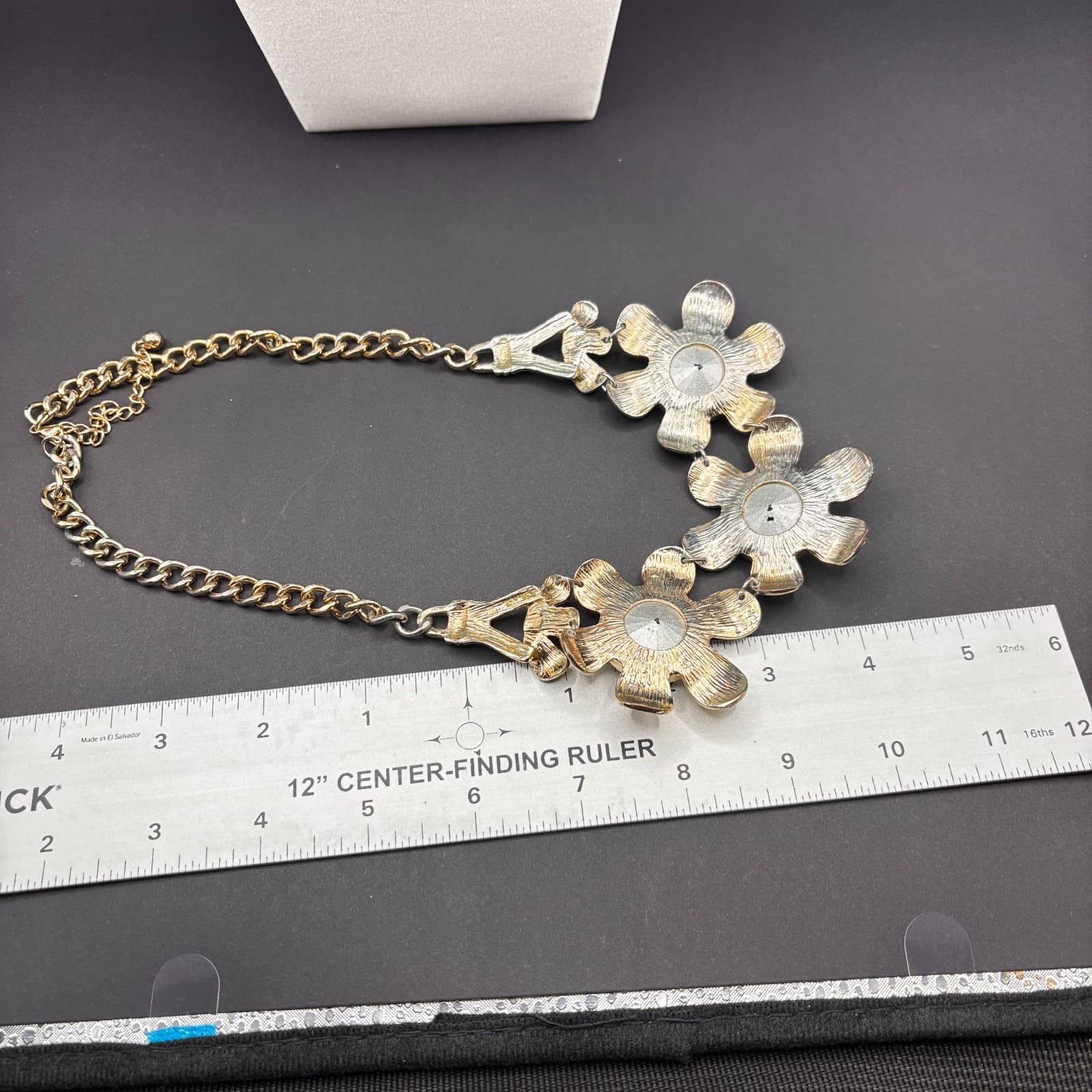 Vintage Statement Flower Necklace Crystal Choker Eiffel Tower Gold Tone Jewelry - Thumbnail 8