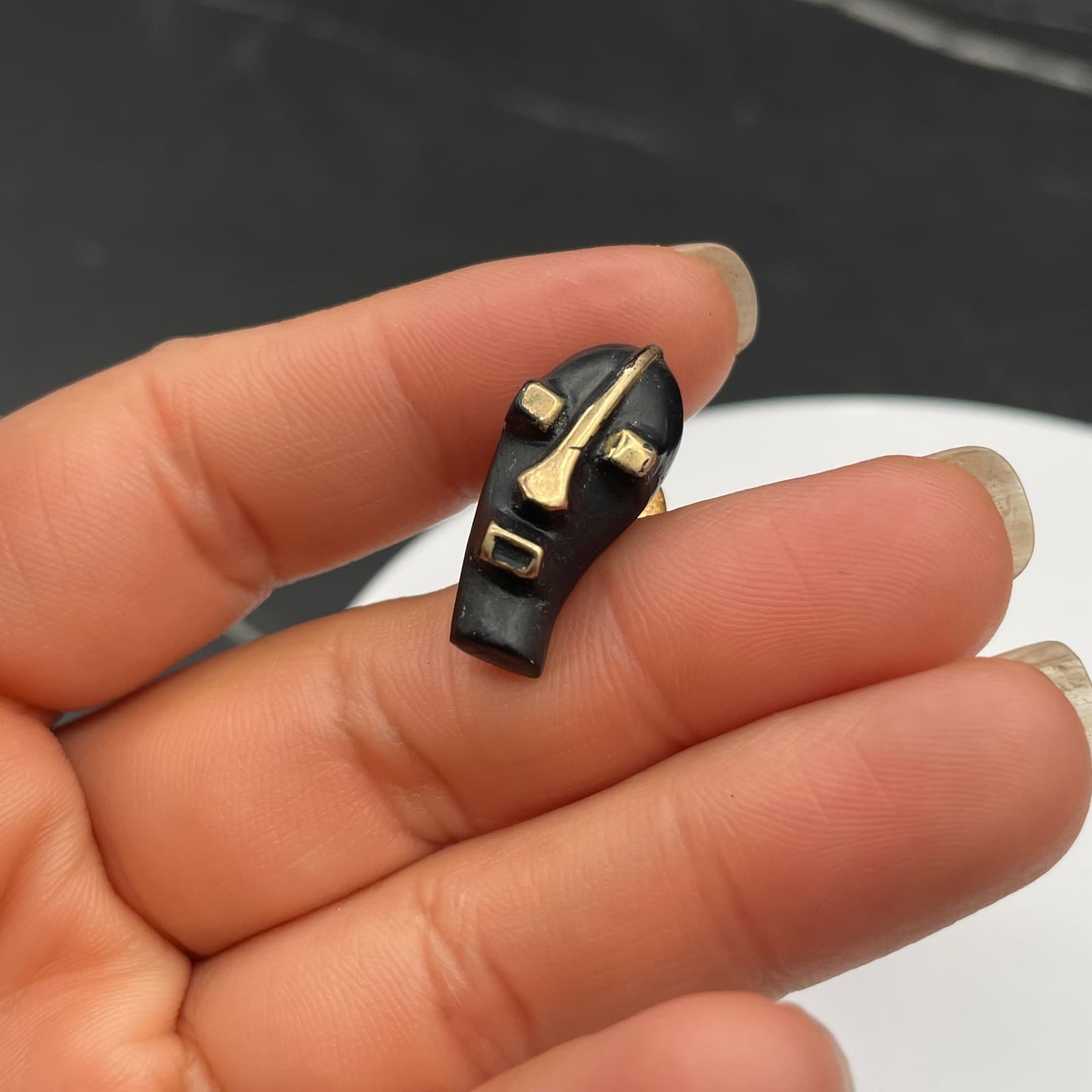 Vintage Tribal African Mask Black Gold Tone Tie Pin Lapel Tack Brooch 1 Inch - Thumbnail 8