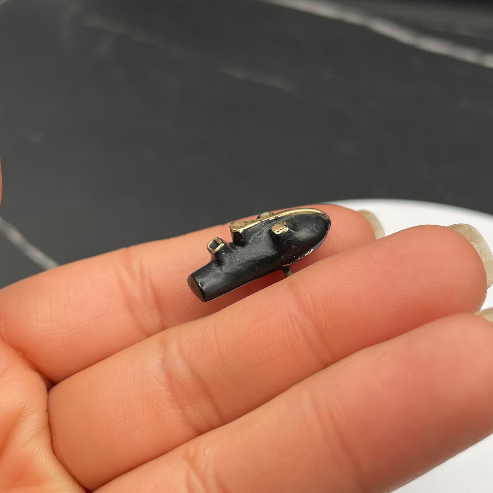 Vintage Tribal African Mask Black Gold Tone Tie Pin Lapel Tack Brooch 1 Inch - Thumbnail 9