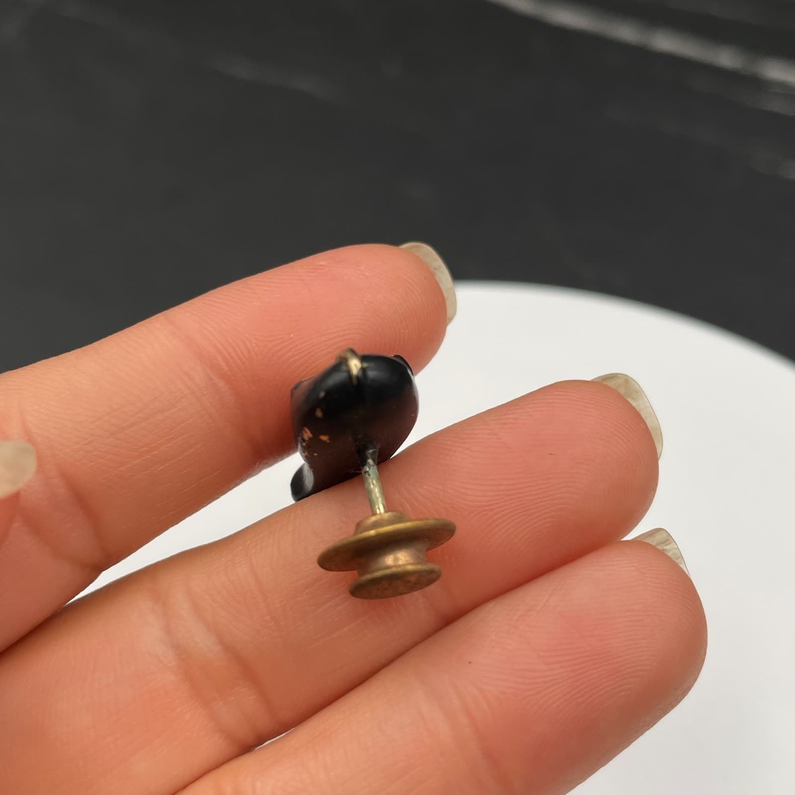 Vintage Tribal African Mask Black Gold Tone Tie Pin Lapel Tack Brooch 1 Inch - Thumbnail 6