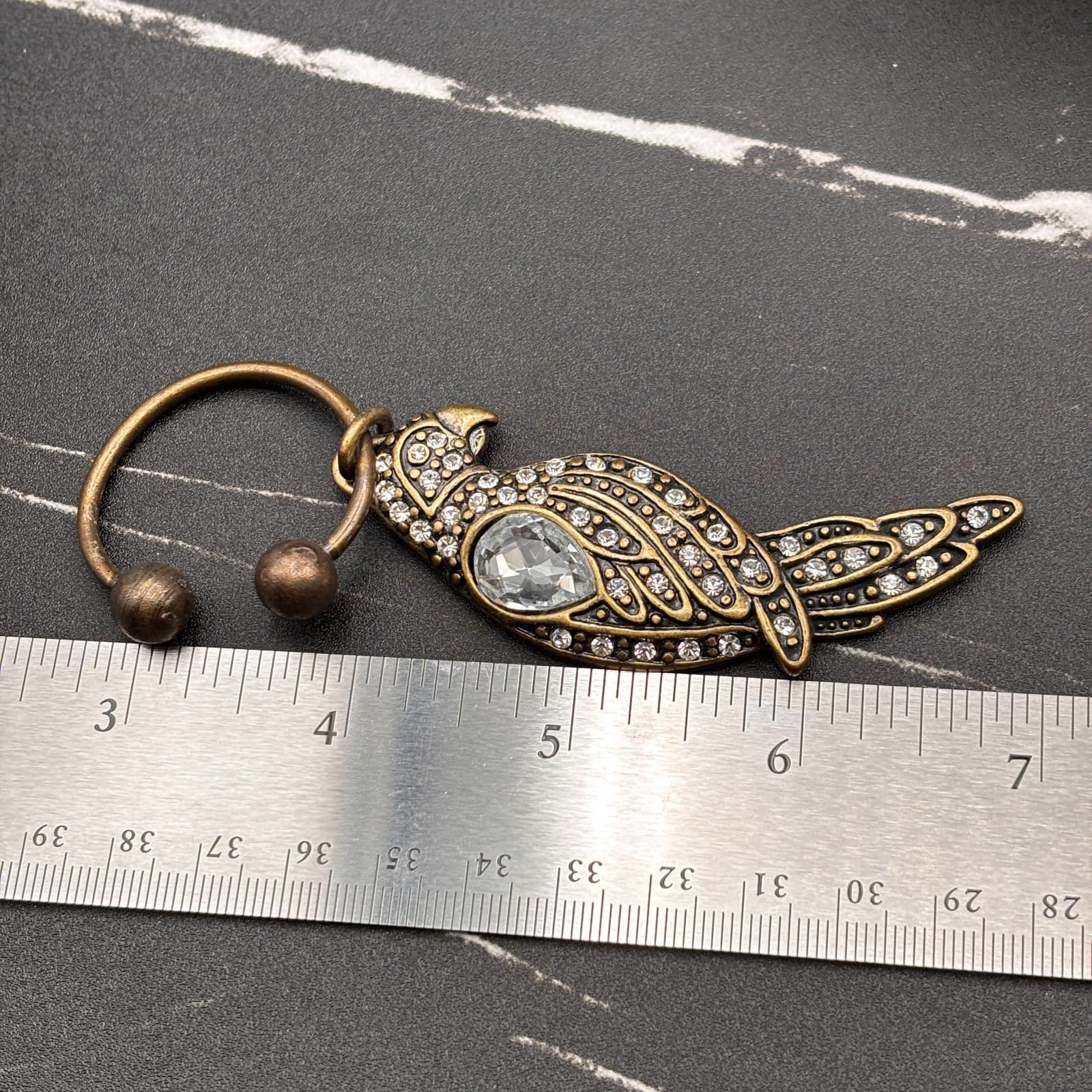Chico’s Parrot Crystal Keychain Bronze Tone Rhinestone Bird Bag Charm Jewelry - Thumbnail 7