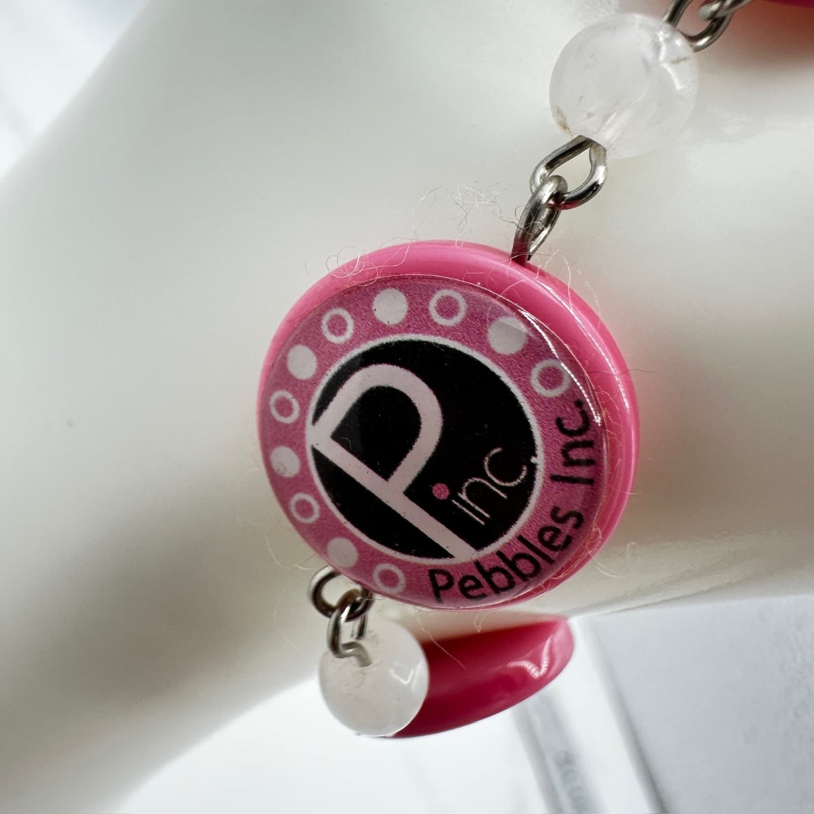 Vintage Pebbles Inc Red Pink White Beaded Charm Bracelet Letter P Silver Tone - Thumbnail 4