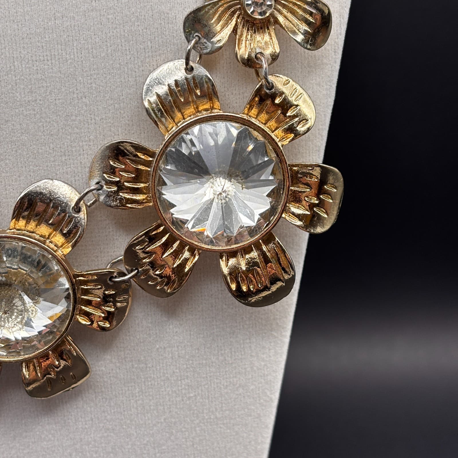 Vintage Statement Flower Necklace Crystal Choker Eiffel Tower Gold Tone Jewelry - Thumbnail 4