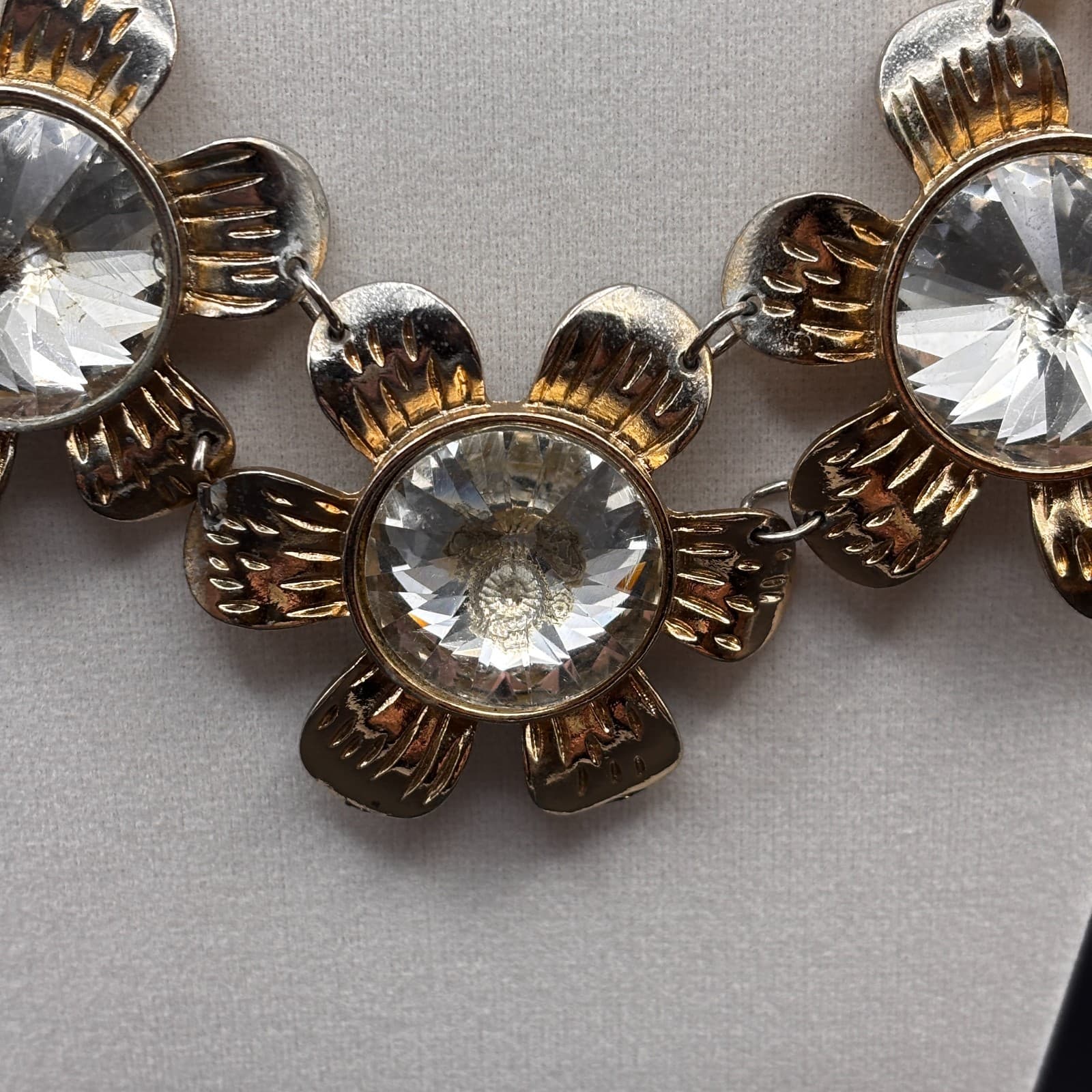 Vintage Statement Flower Necklace Crystal Choker Eiffel Tower Gold Tone Jewelry - Thumbnail 6