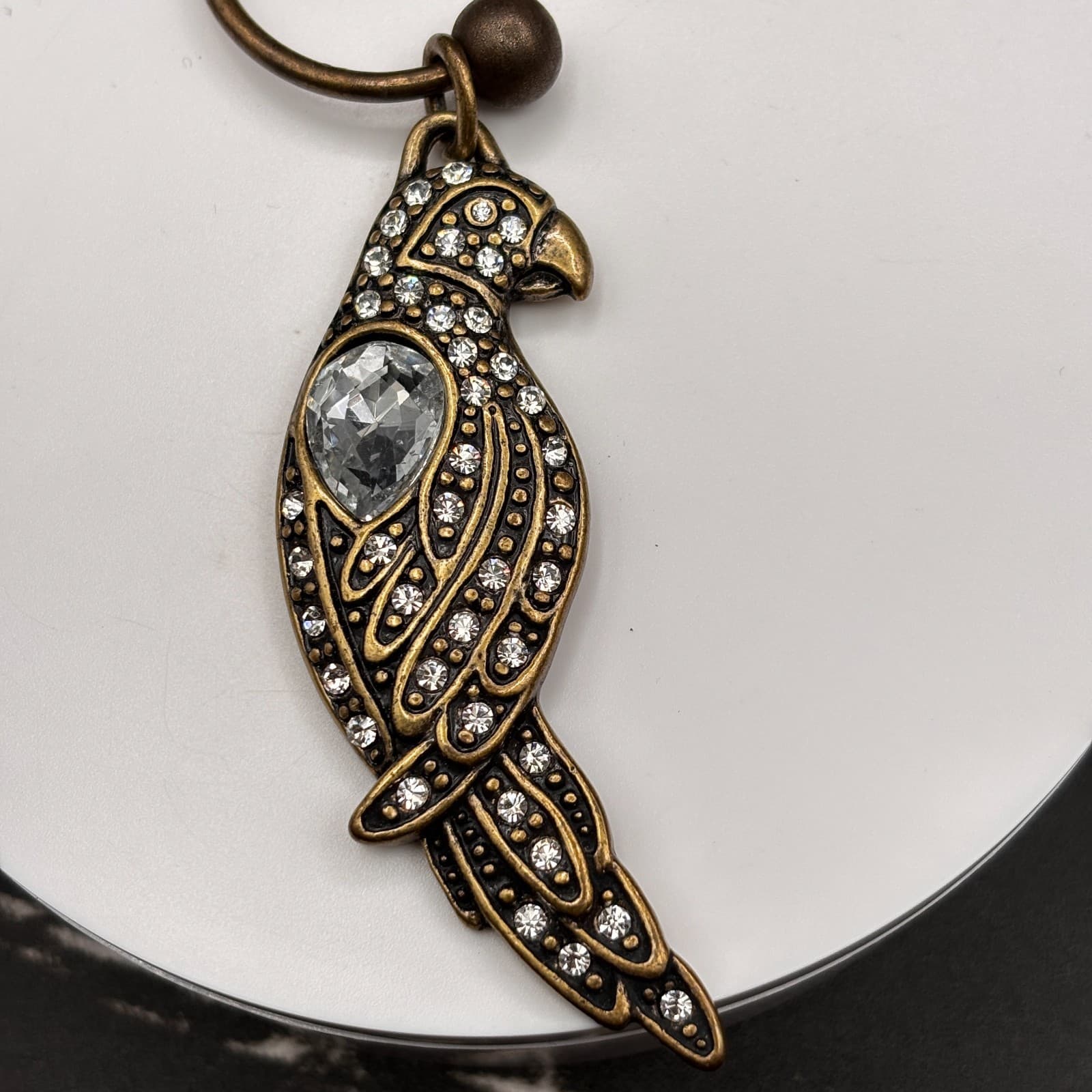 Chico’s Parrot Crystal Keychain Bronze Tone Rhinestone Bird Bag Charm Jewelry - Thumbnail 2