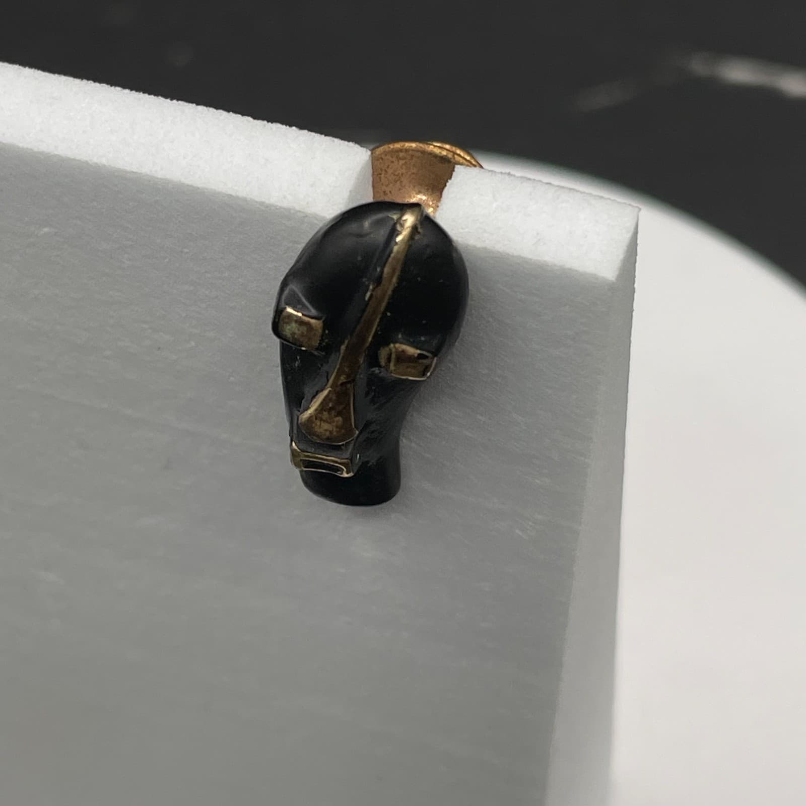 Vintage Tribal African Mask Black Gold Tone Tie Pin Lapel Tack Brooch 1 Inch - Thumbnail 3