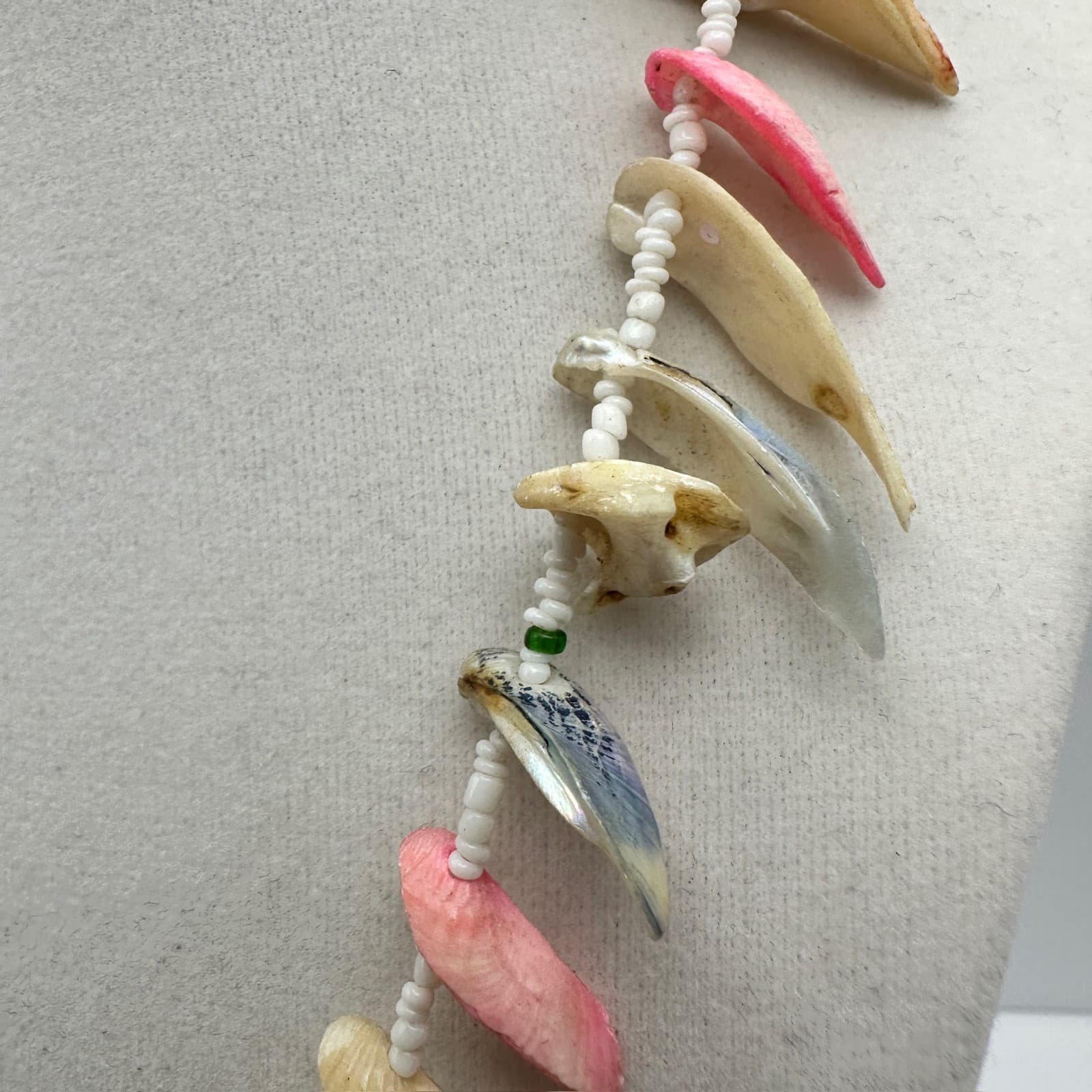 Vintage 90s Dyed Shell Glass Bead Necklace Pink Neutral Boho Beach Jewelry - Thumbnail 4