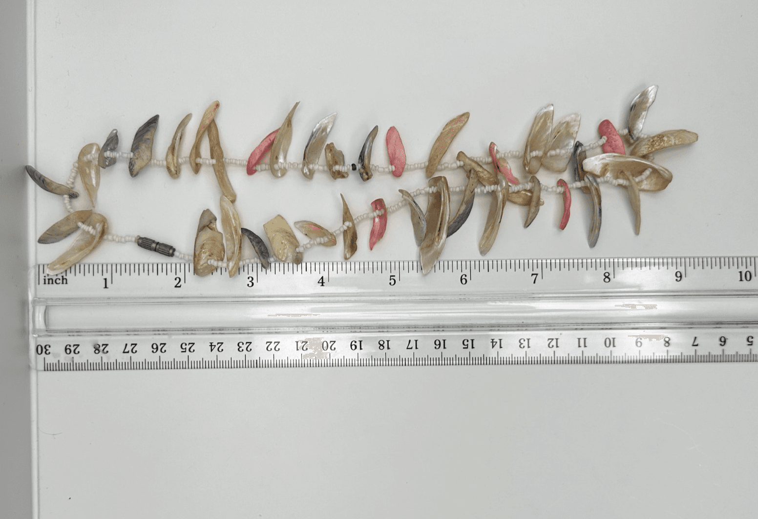 Vintage 90s Dyed Shell Glass Bead Necklace Pink Neutral Boho Beach Jewelry - Thumbnail 6