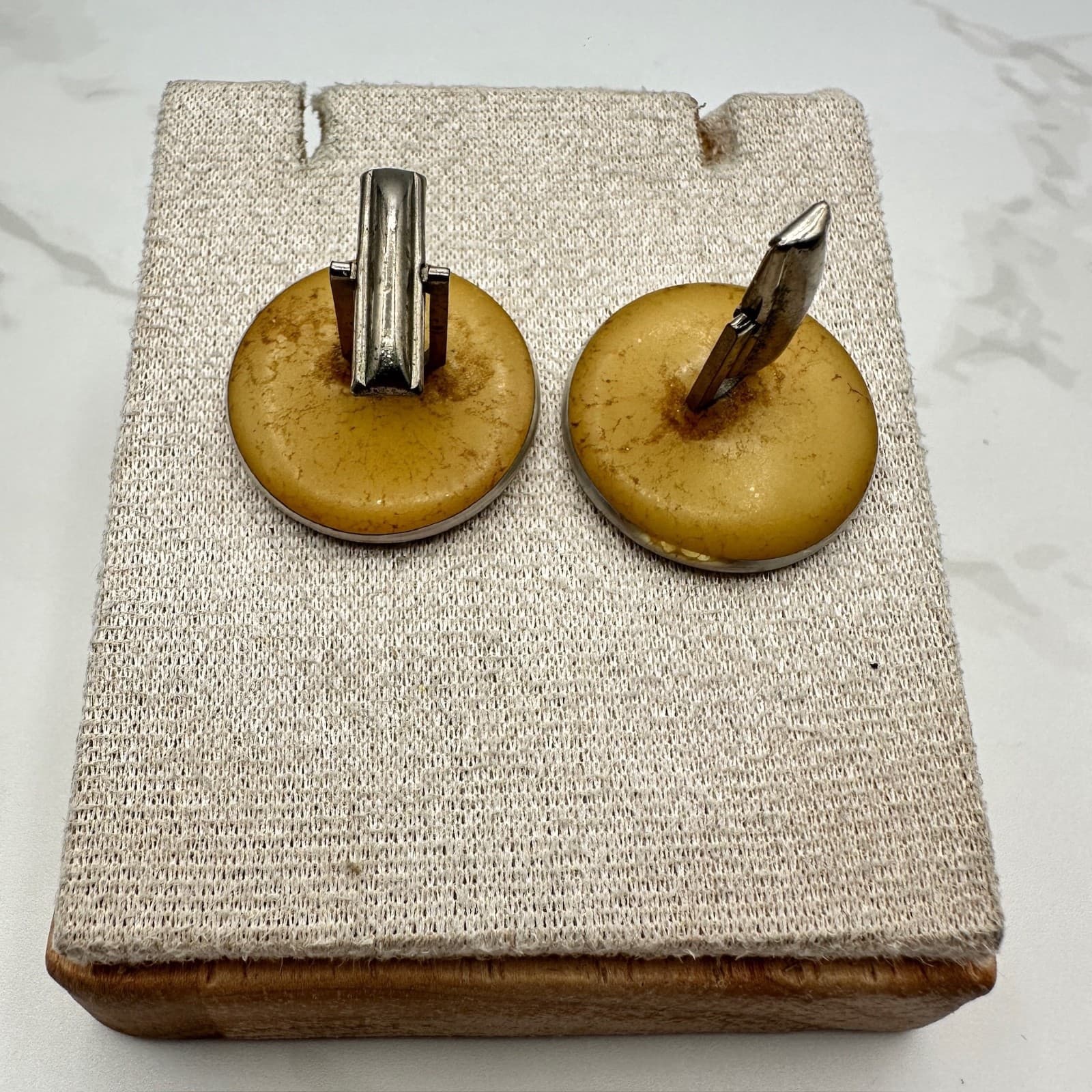 Vintage Pat Pend Rainbow Diffraction Silver Tone Round Reflective Cufflinks 50s - Thumbnail 5