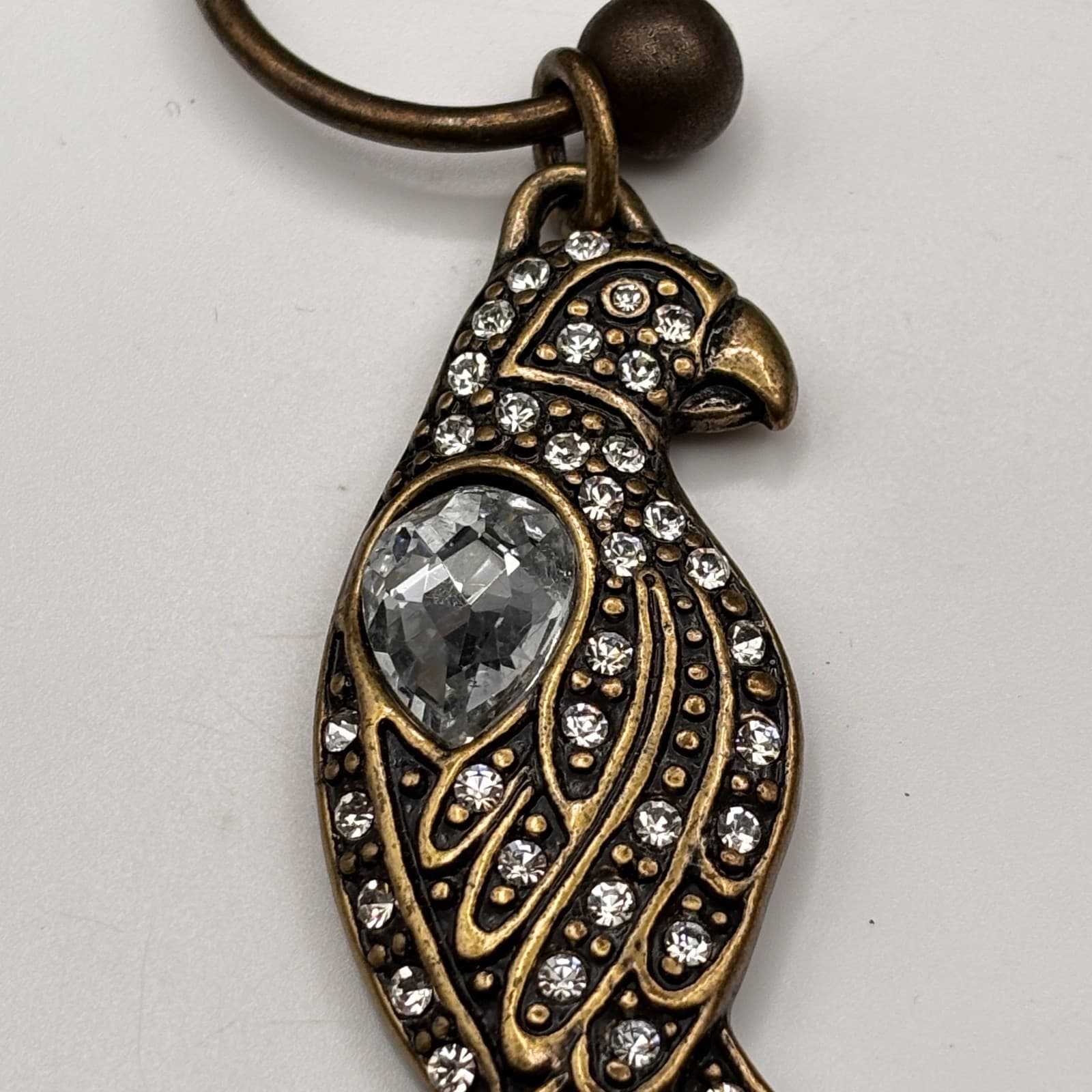 Chico’s Parrot Crystal Keychain Bronze Tone Rhinestone Bird Bag Charm Jewelry - Thumbnail 3