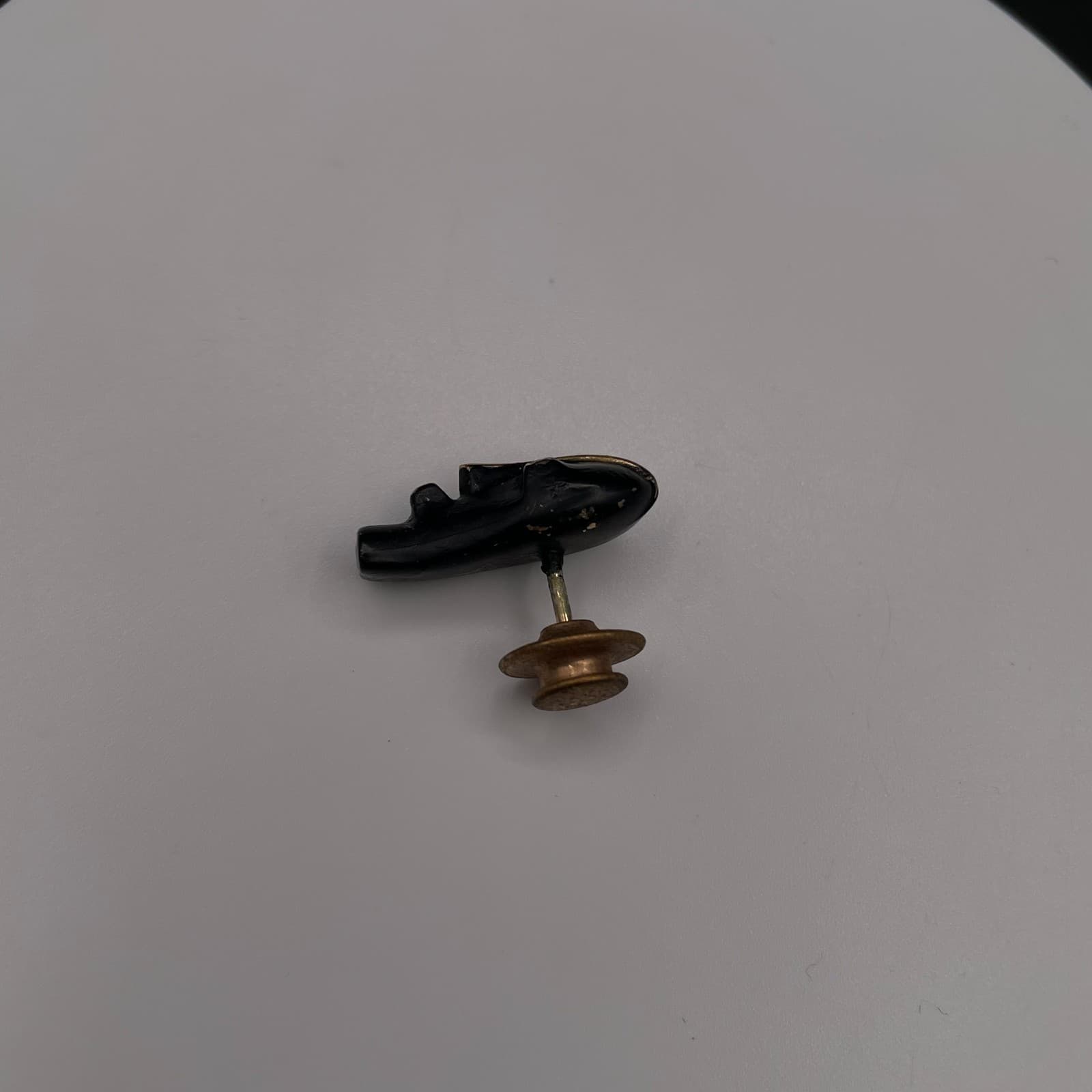 Vintage Tribal African Mask Black Gold Tone Tie Pin Lapel Tack Brooch 1 Inch - Thumbnail 5