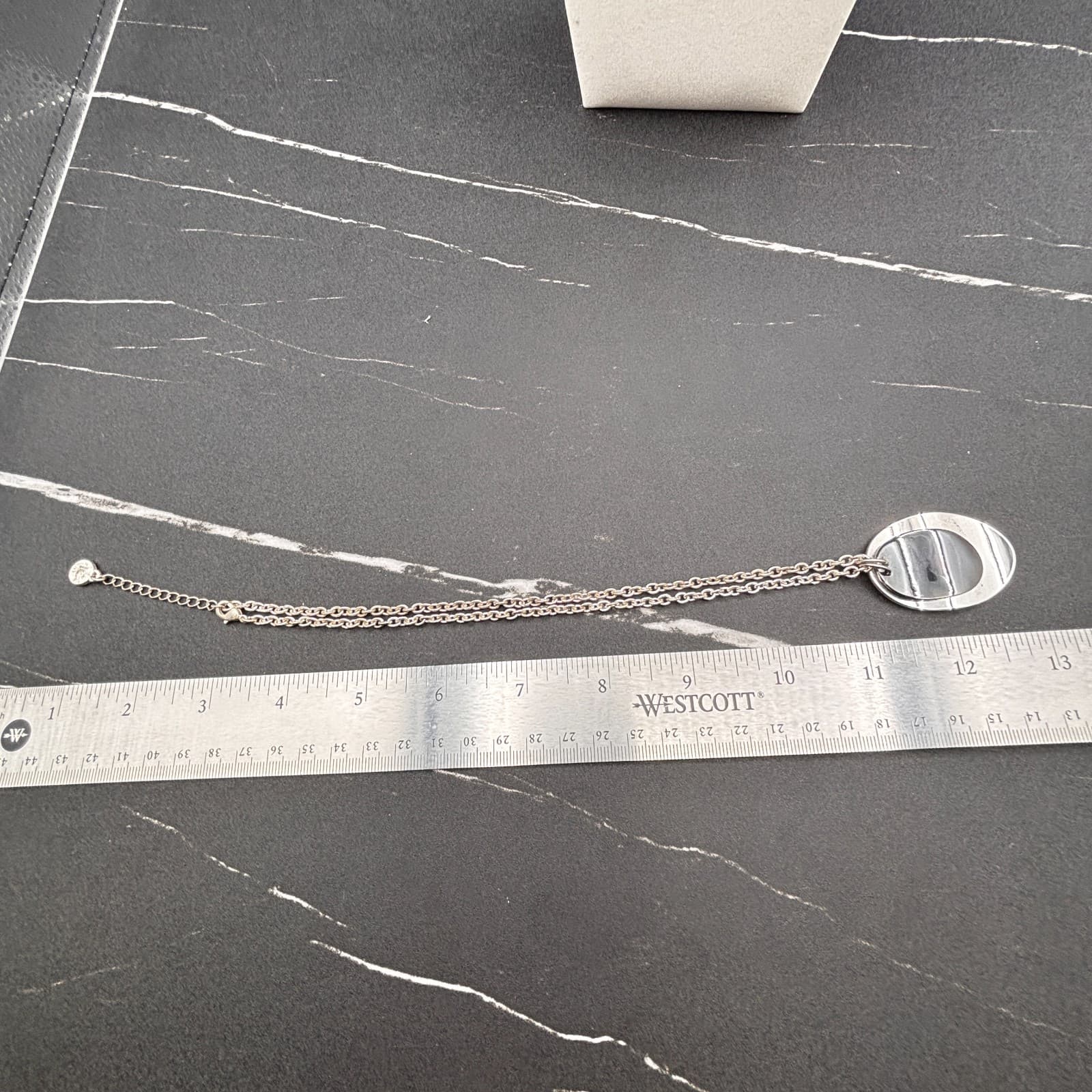 Silver Tone Oval Layered Pendant Necklace Women Black Modern Minimalist Chain - Thumbnail 10