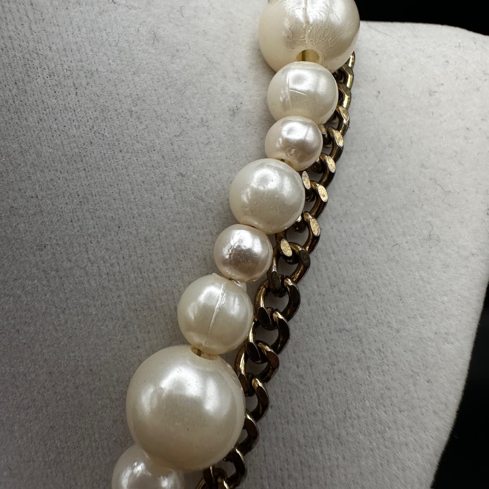 Vintage 90s Chunky Strands Gold Tone Faux Pearl Statement Necklace Jewelry - Thumbnail 7