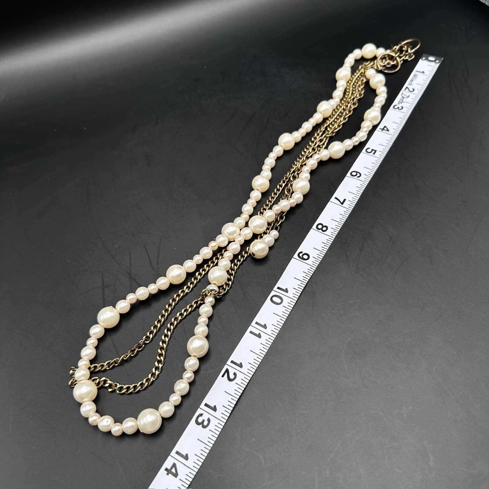 Vintage 90s Chunky Strands Gold Tone Faux Pearl Statement Necklace Jewelry - Thumbnail 8