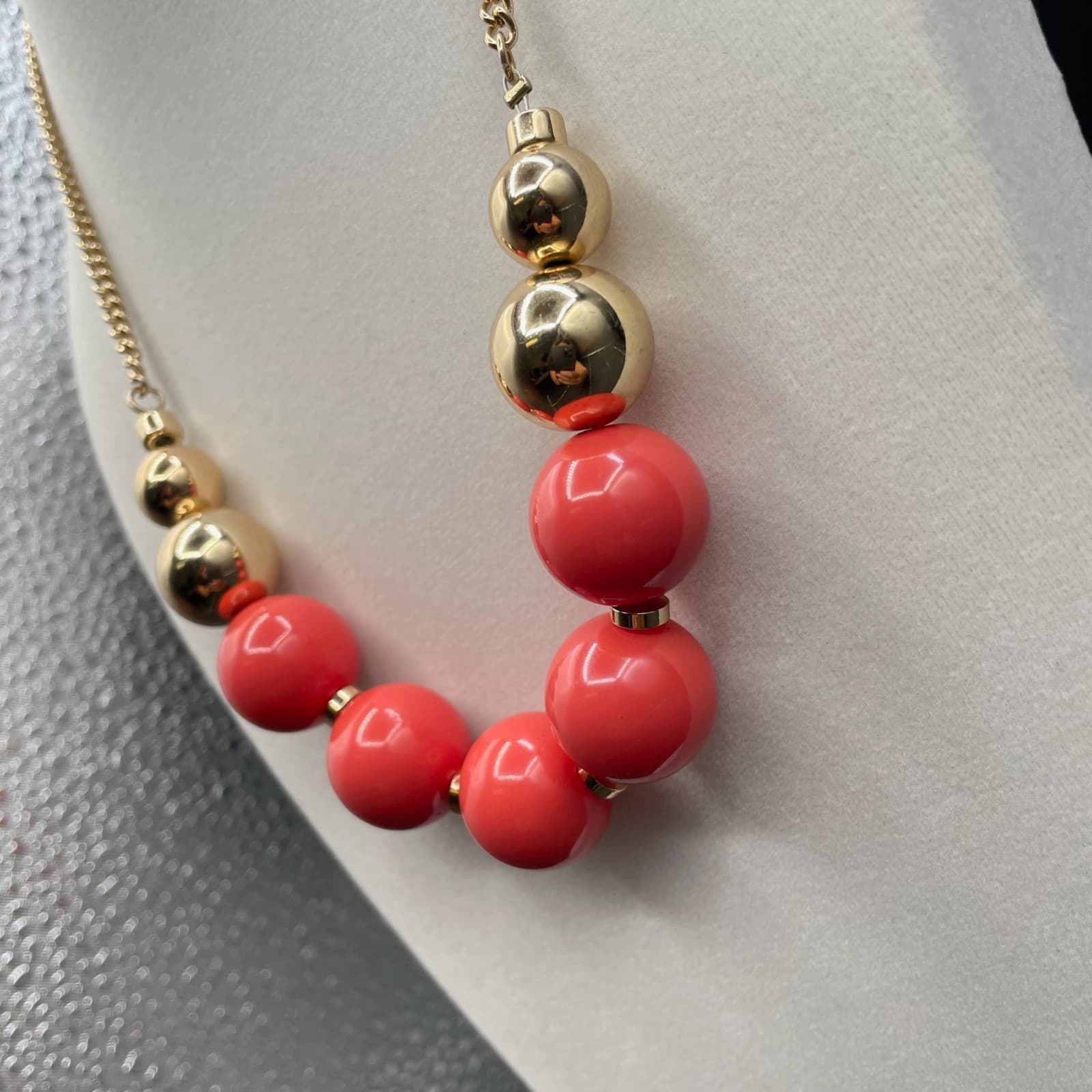 Vintage Kenneth Cole New York Gold-Tone Orange Gumball Beads Statement Necklace - Thumbnail 12